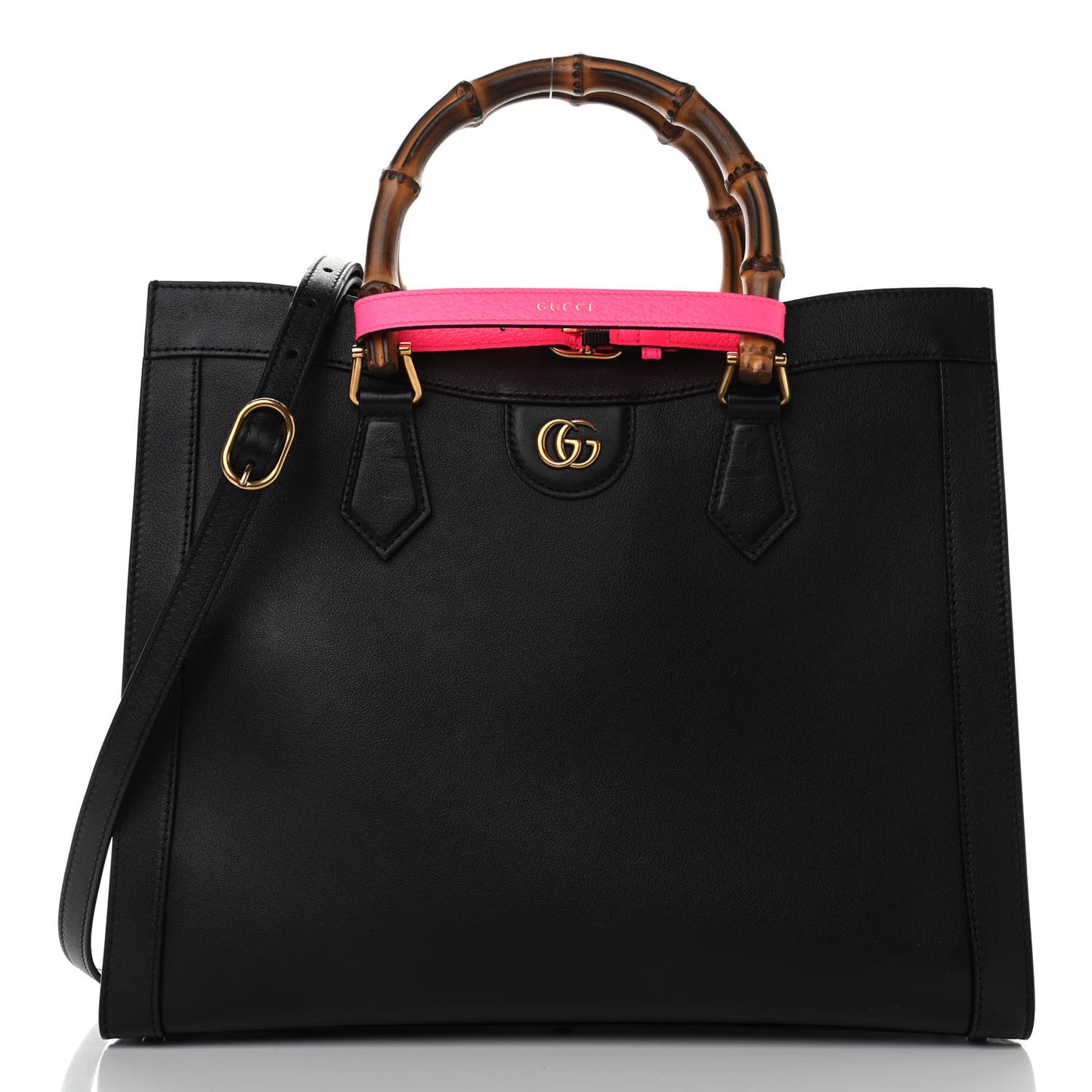 Calfskin Medium Diana Tote Bag Black Yellow Fluo