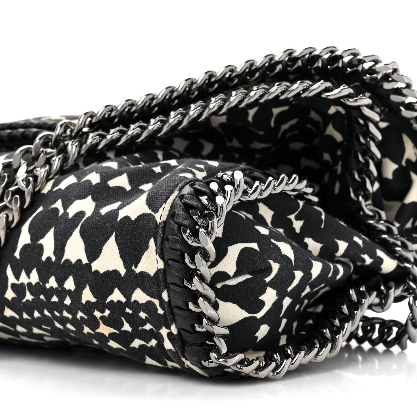 Cotton Canvas Hearts Falabella Fold Over Tote Black White