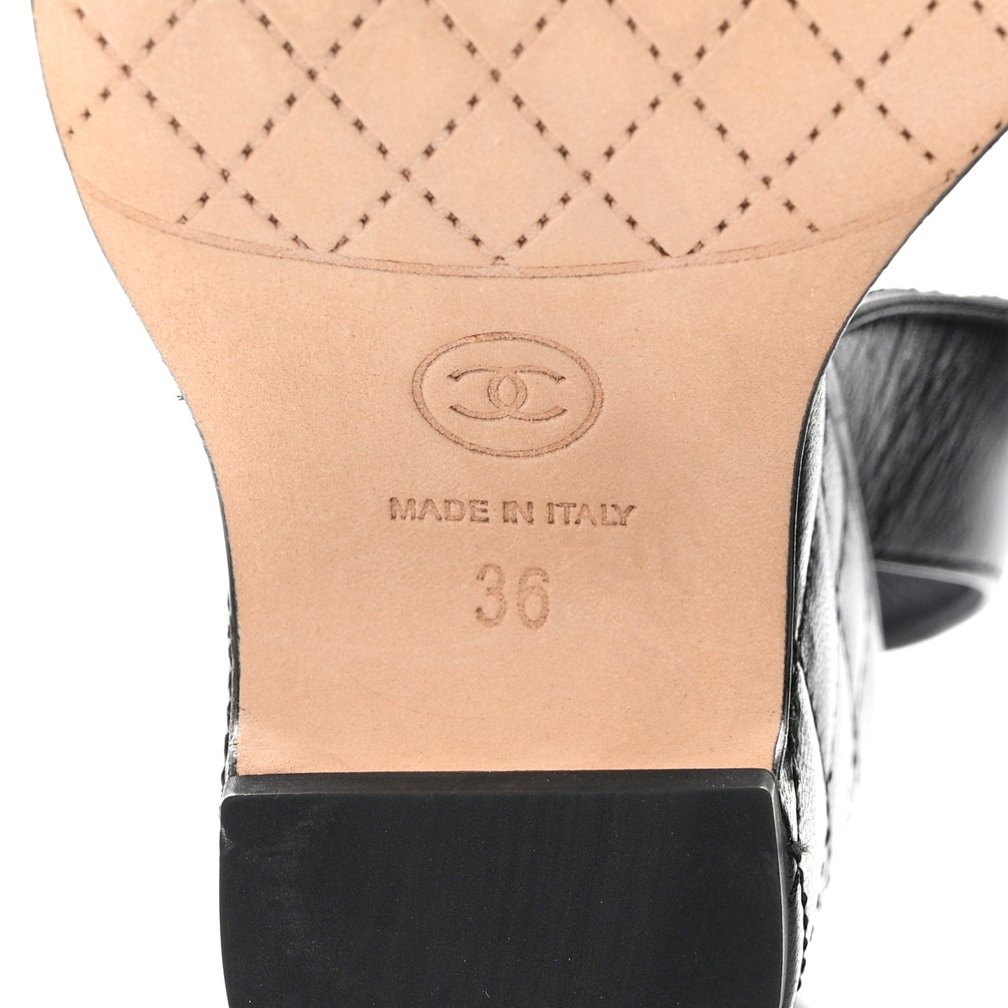 Lambskin Quilted Chain CC Wedge Sandals 36 Black