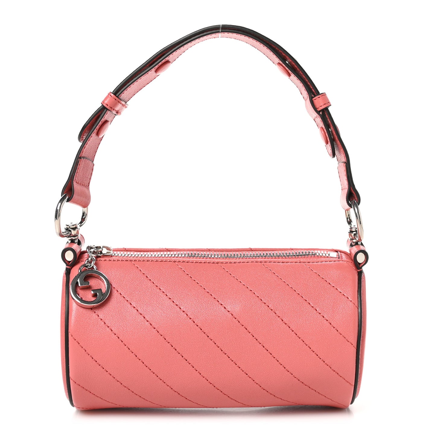 Sakai Be Green Calfskin Diagonal Stitched Mini Blondie Barrel Shoulder Bag Pink
