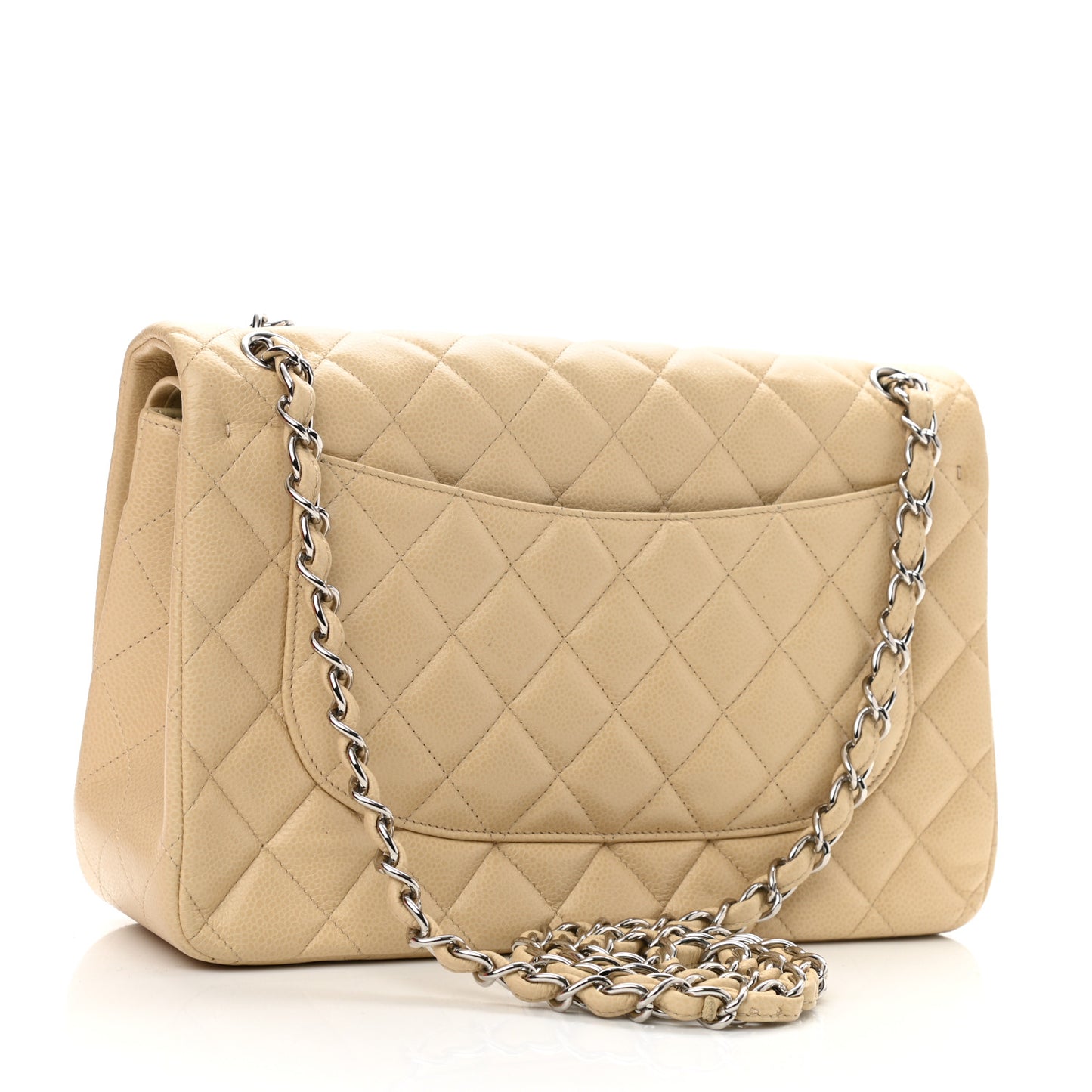 Caviar Quilted Jumbo Double Flap Light Beige