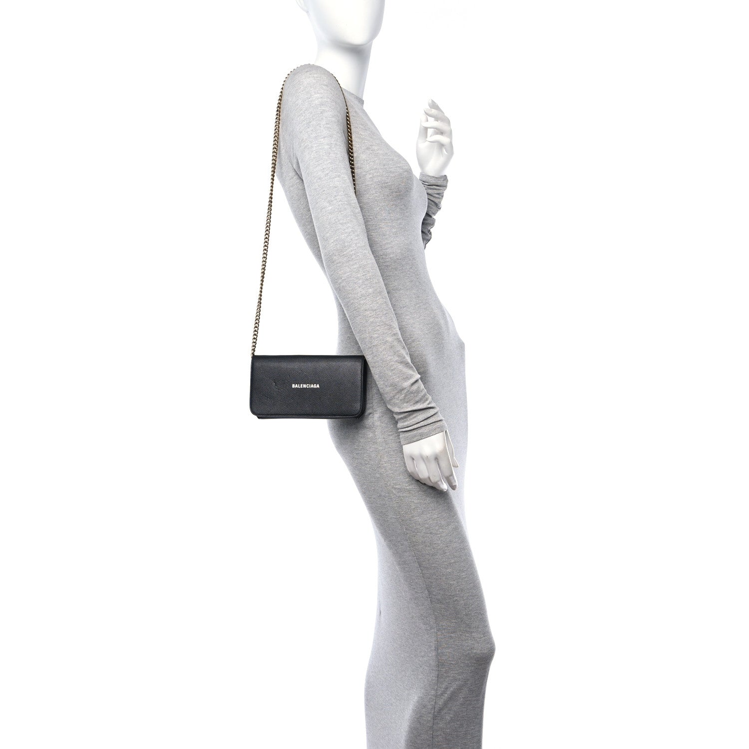 Balenciaga Grained Calfskin Logo Everyday Phone Holder Wallet On Chain Black White 2 of 10