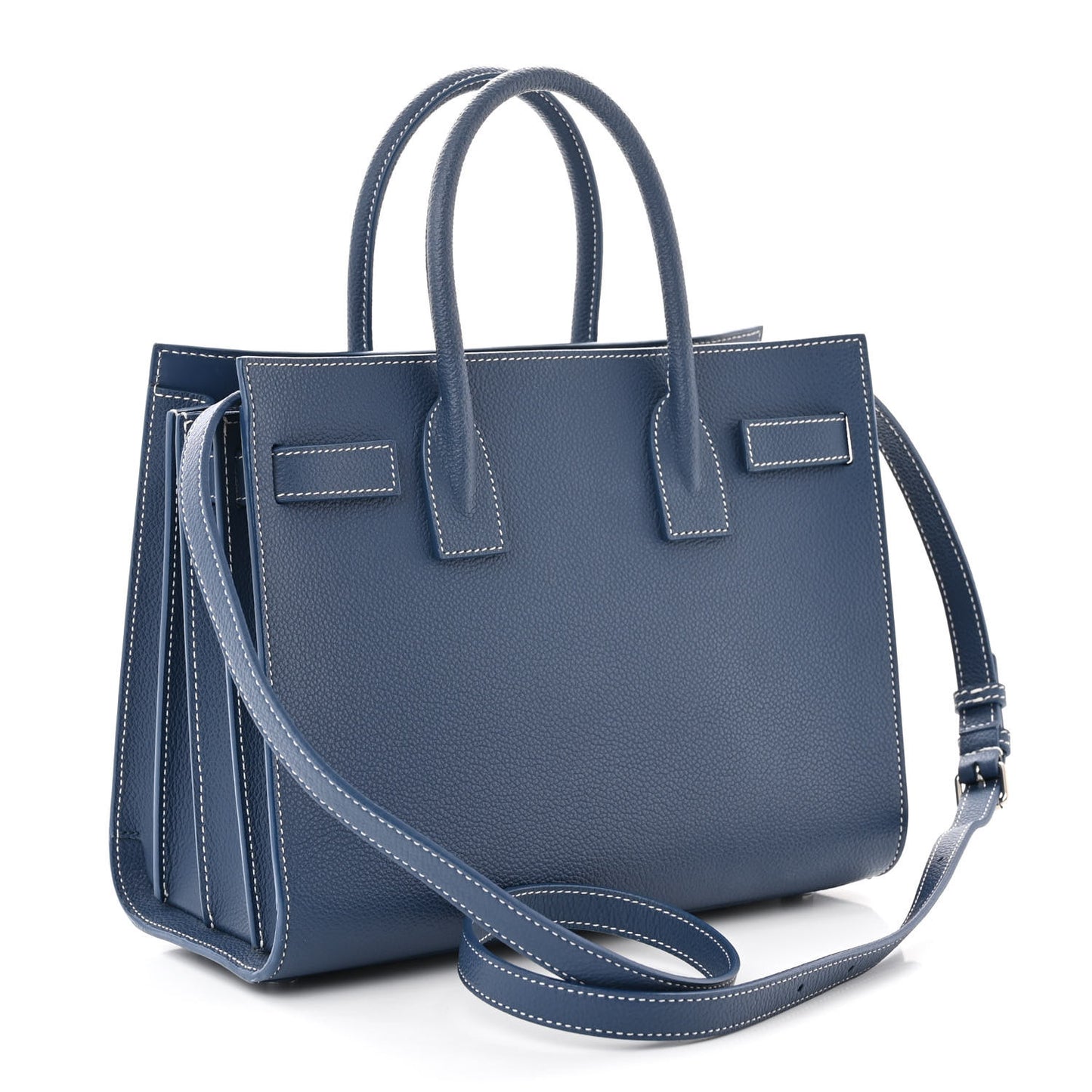 Grained Calfskin Topstitch Baby Sac De Jour Denim