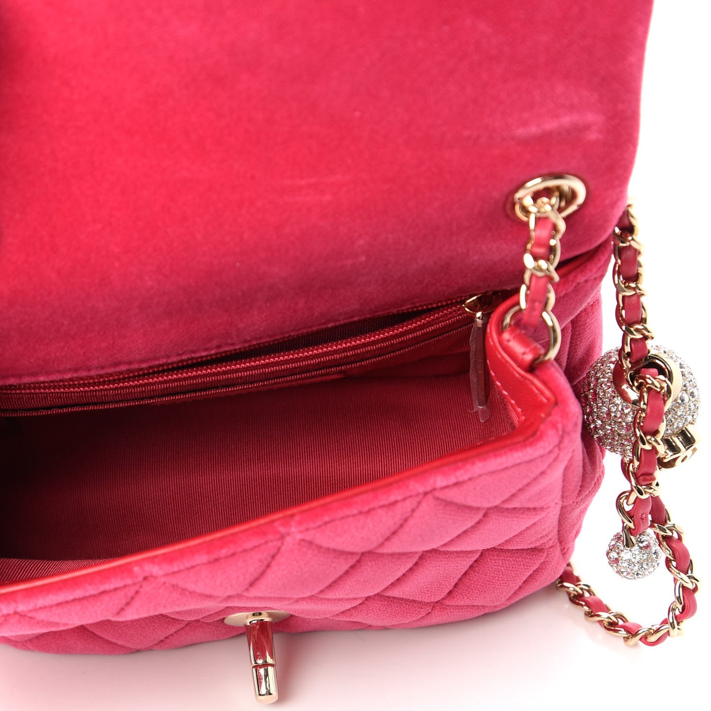 Velvet Quilted Mini Square Pearl Crush Flap Fuchsia