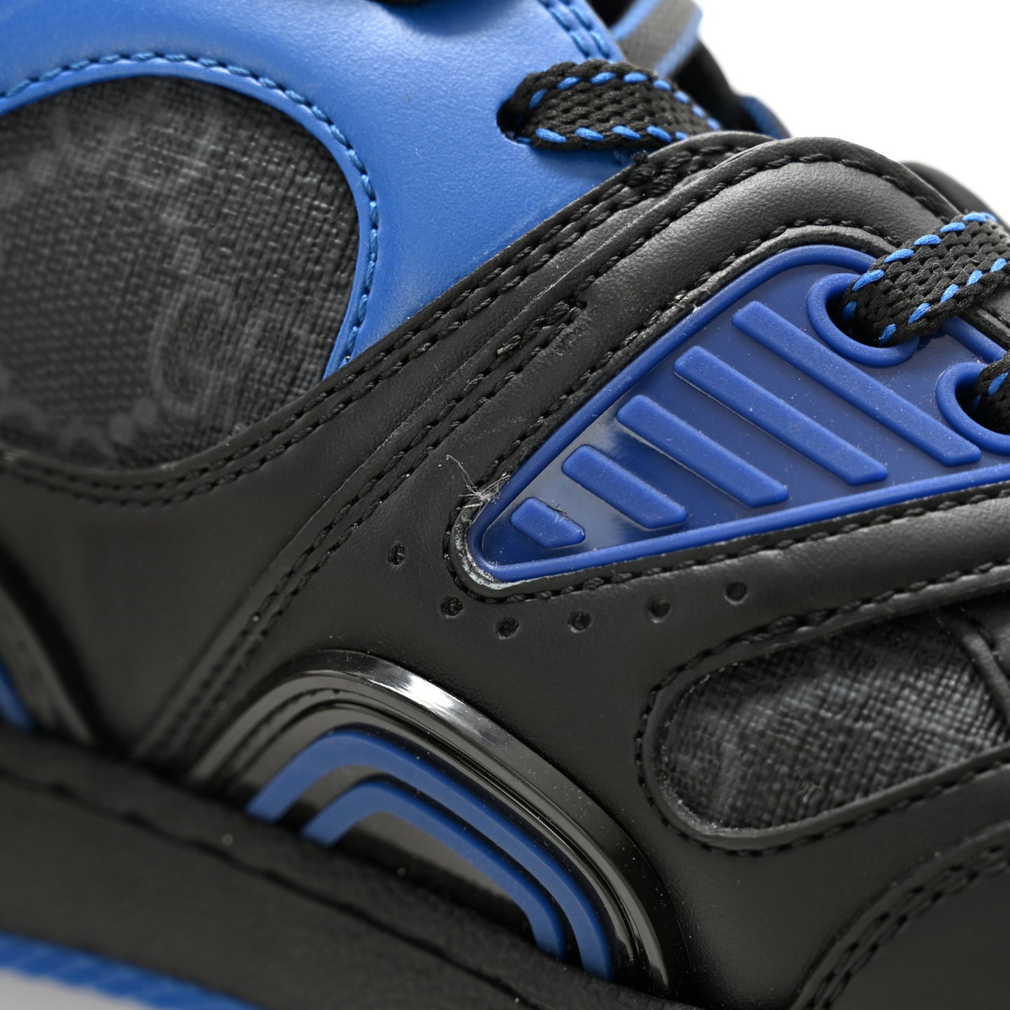 GG Supreme Monogram Demetra Mens Basket Low Top Sneakers 8 Blue Black