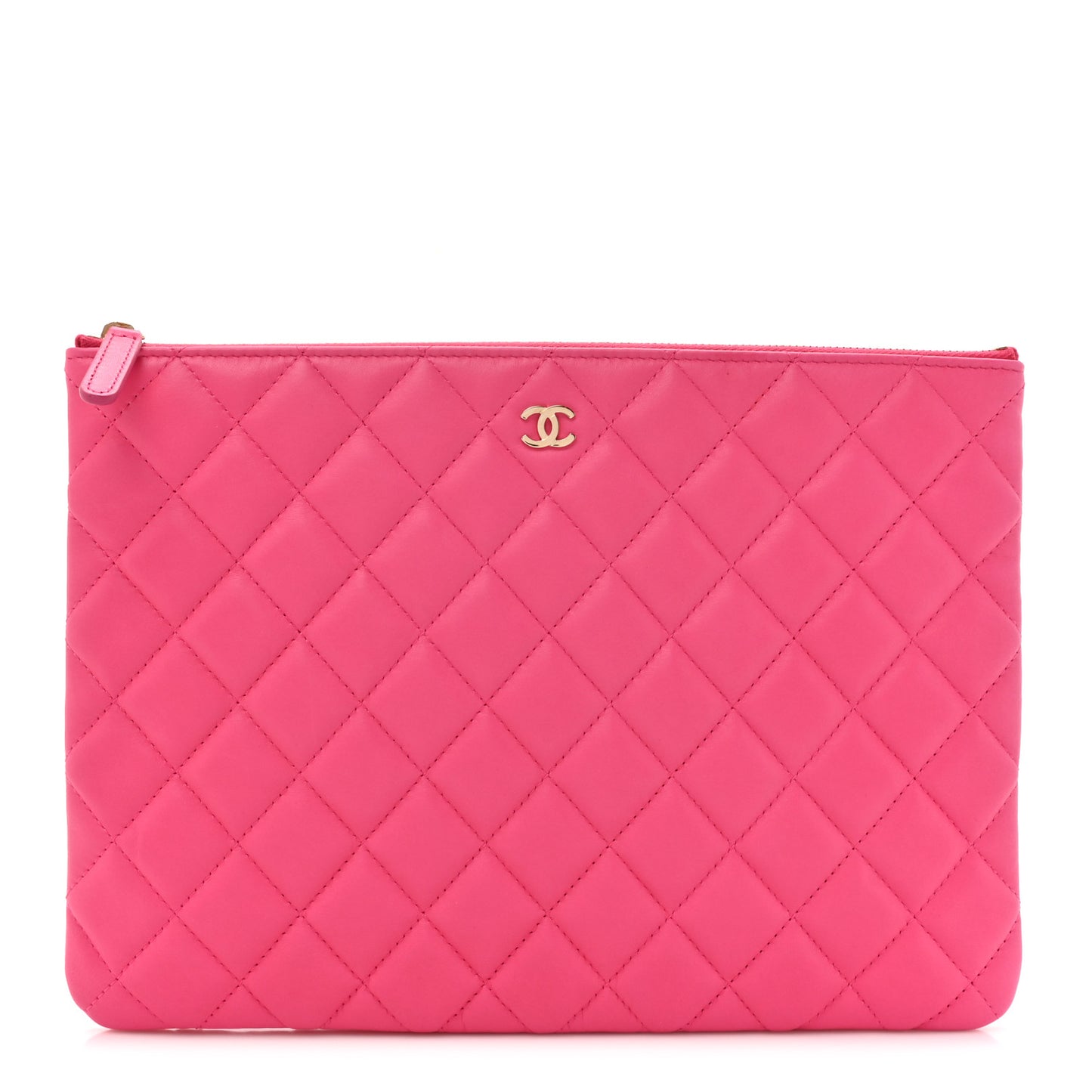 Lambskin Quilted Medium Cosmetic Case Dark Pink