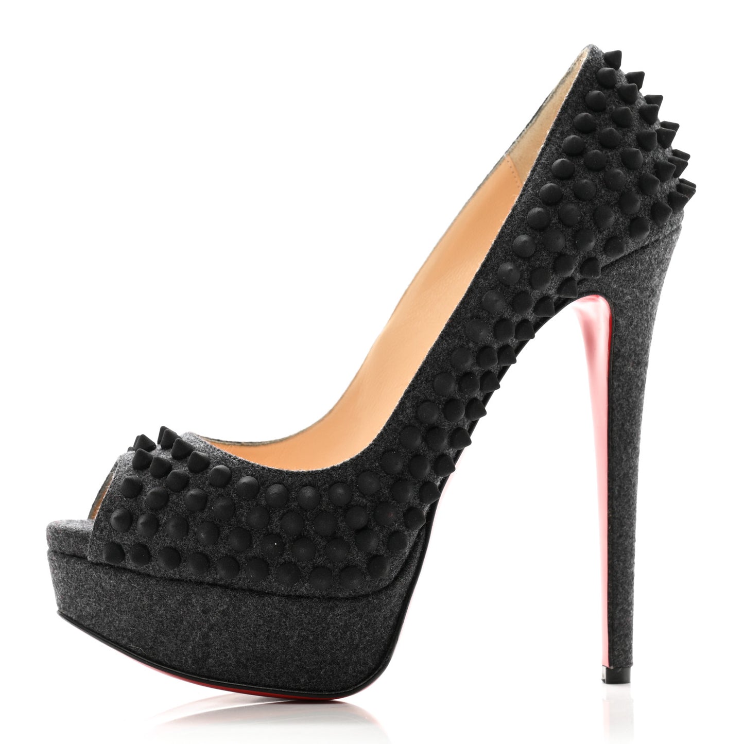 Floque Flannel Lady Peep Spikes VIP 150 Pumps 36.5 Grey Black
