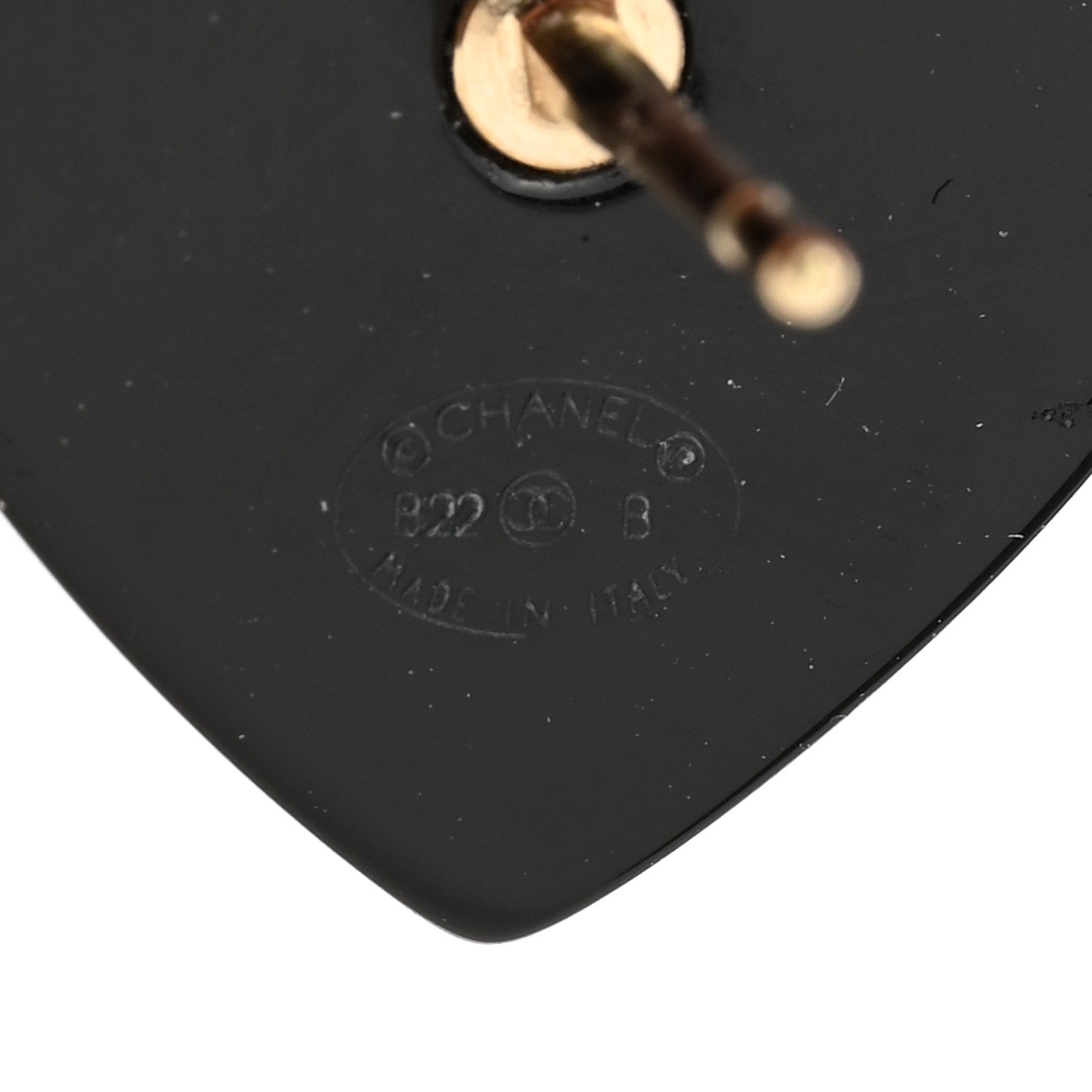 Chanel Resin Crystal CC Heart Earrings Black Gold 3 of 5