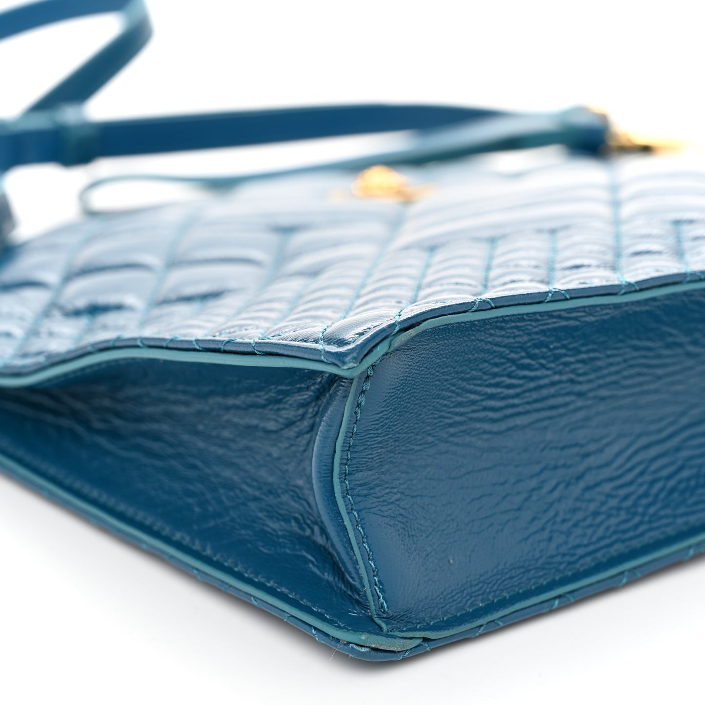 Patent Calfskin Quilted Large Tribute Icon Crossbody Pouch Blue