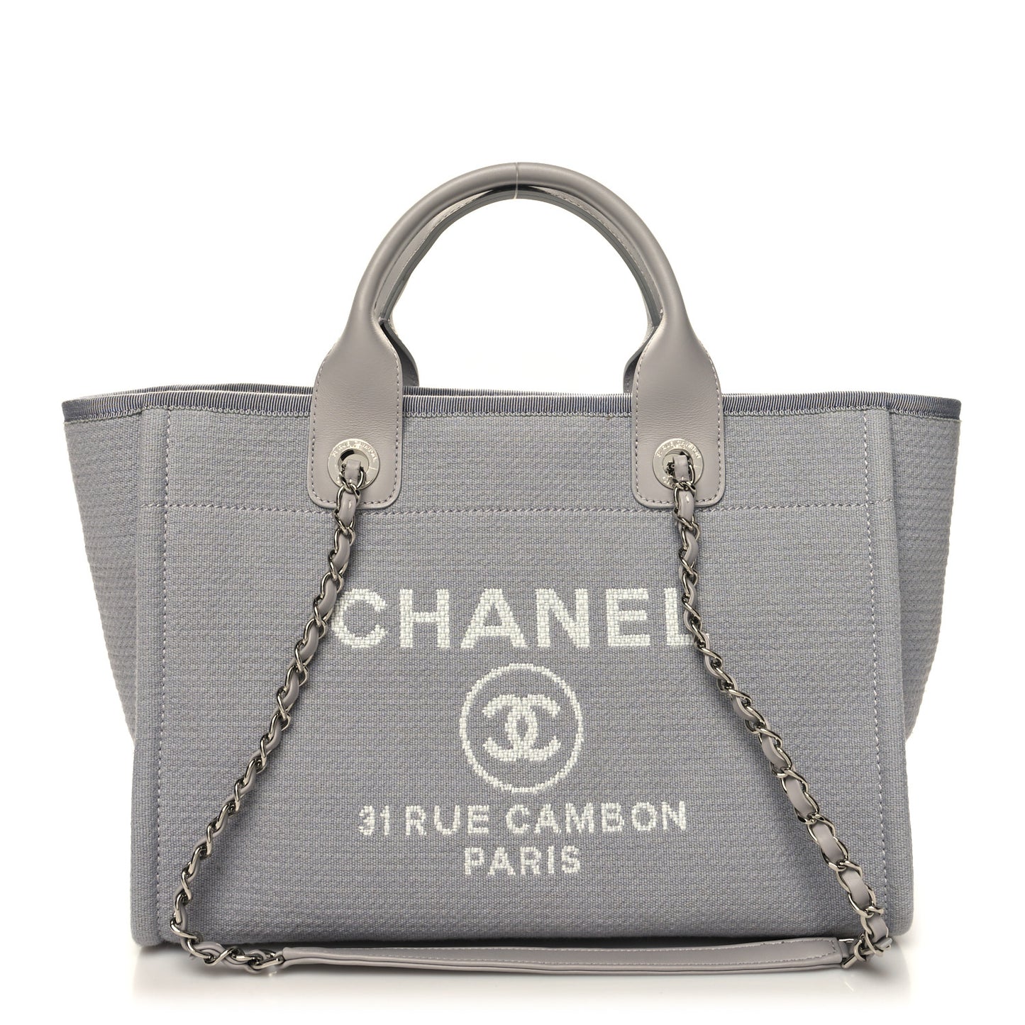 Mixed Fibers Calfskin Small Deauville Tote Grey