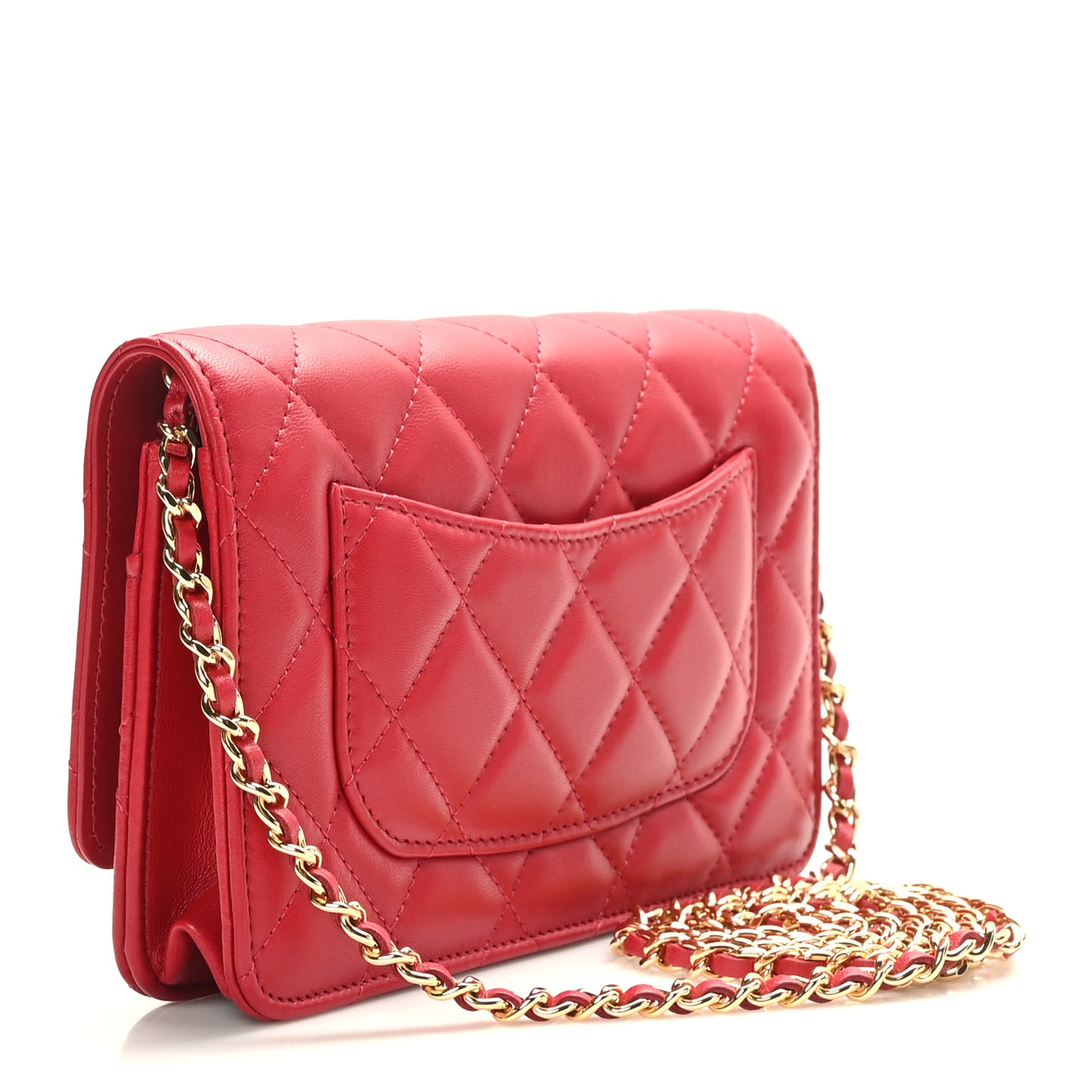 Lambskin Quilted Twisted CC Wallet On Chain WOC Red