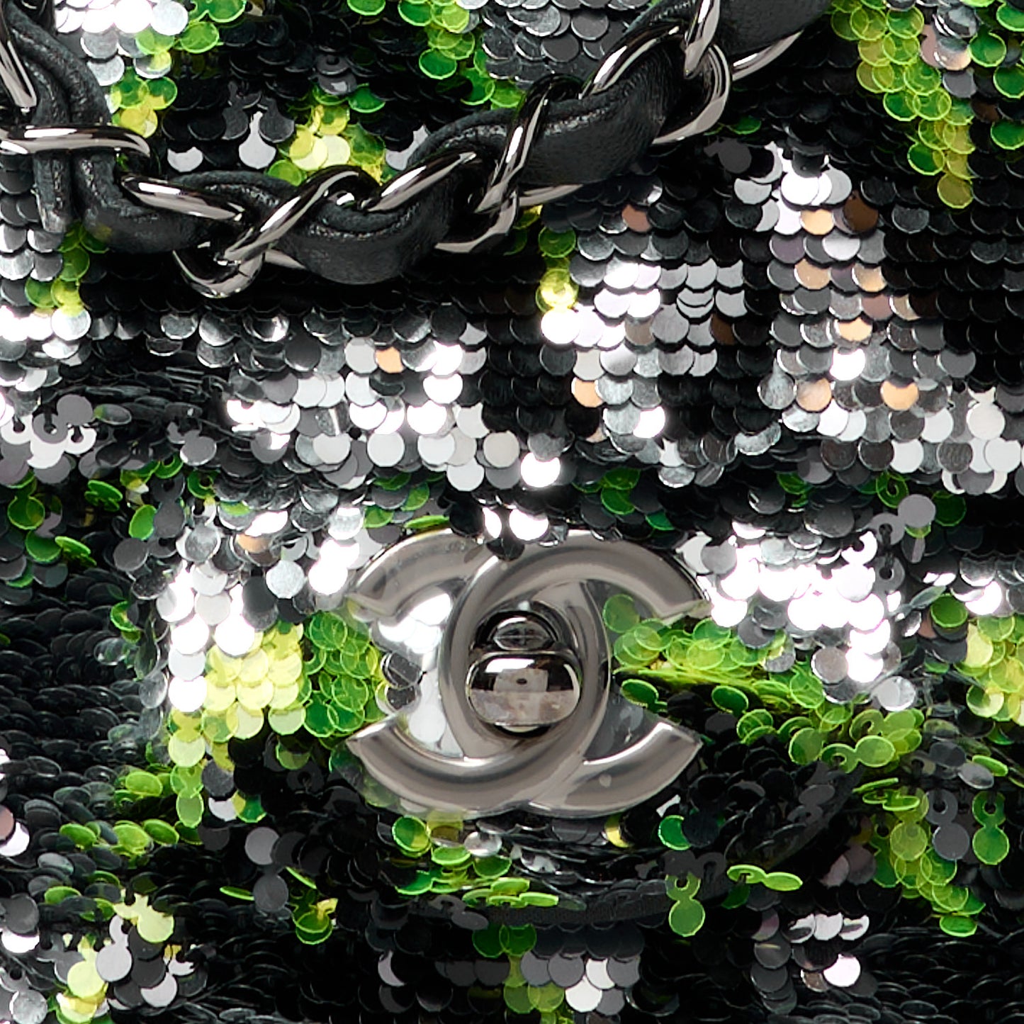 Sequin Logo Single Flap Green Silver Black