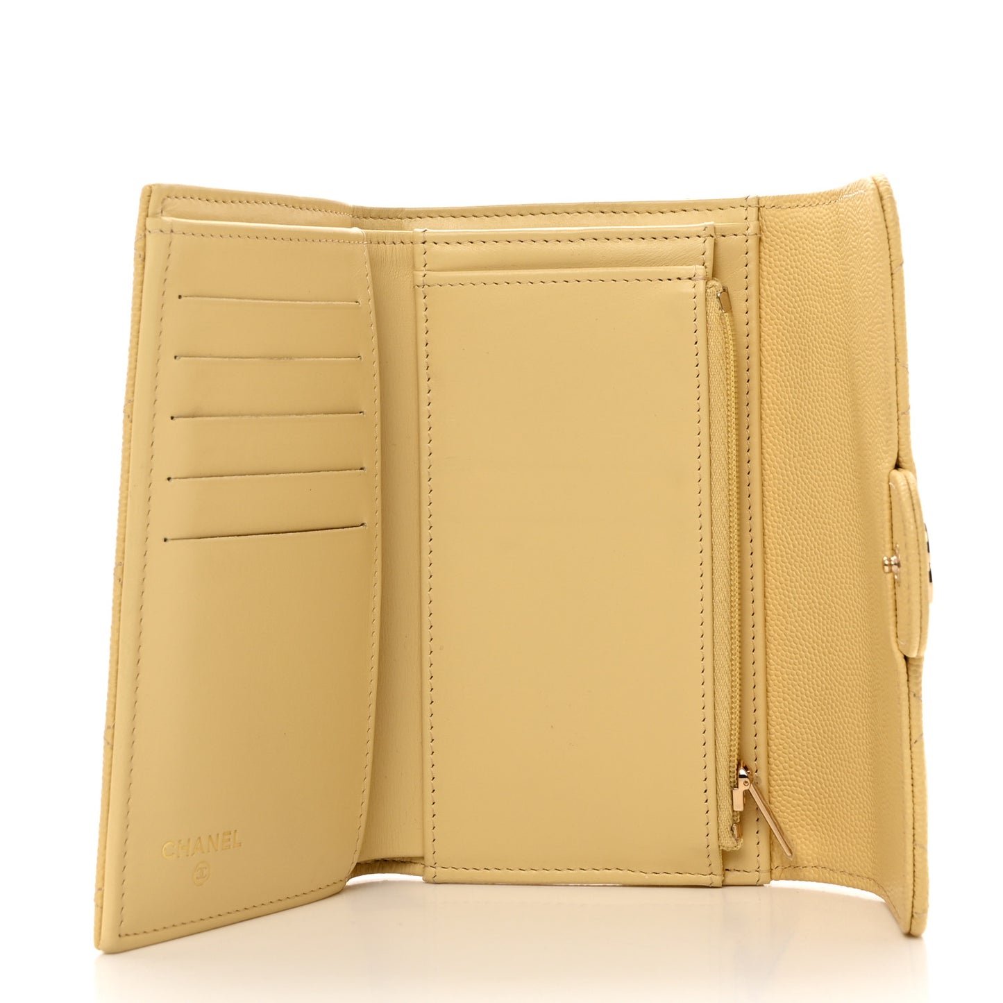 Caviar Quilted Medium Flap Wallet Light Yellow