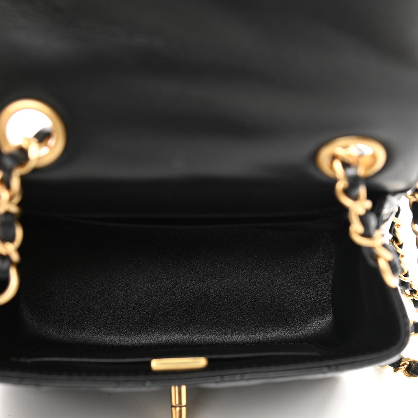 Patent Calfskin Quilted Mini Square Flap Black