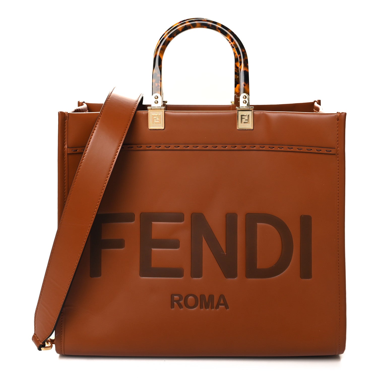 Fendi Vitello King Plexiglass Medium Fendi Sunshine Shopper Tote Cuoio 1 of 10