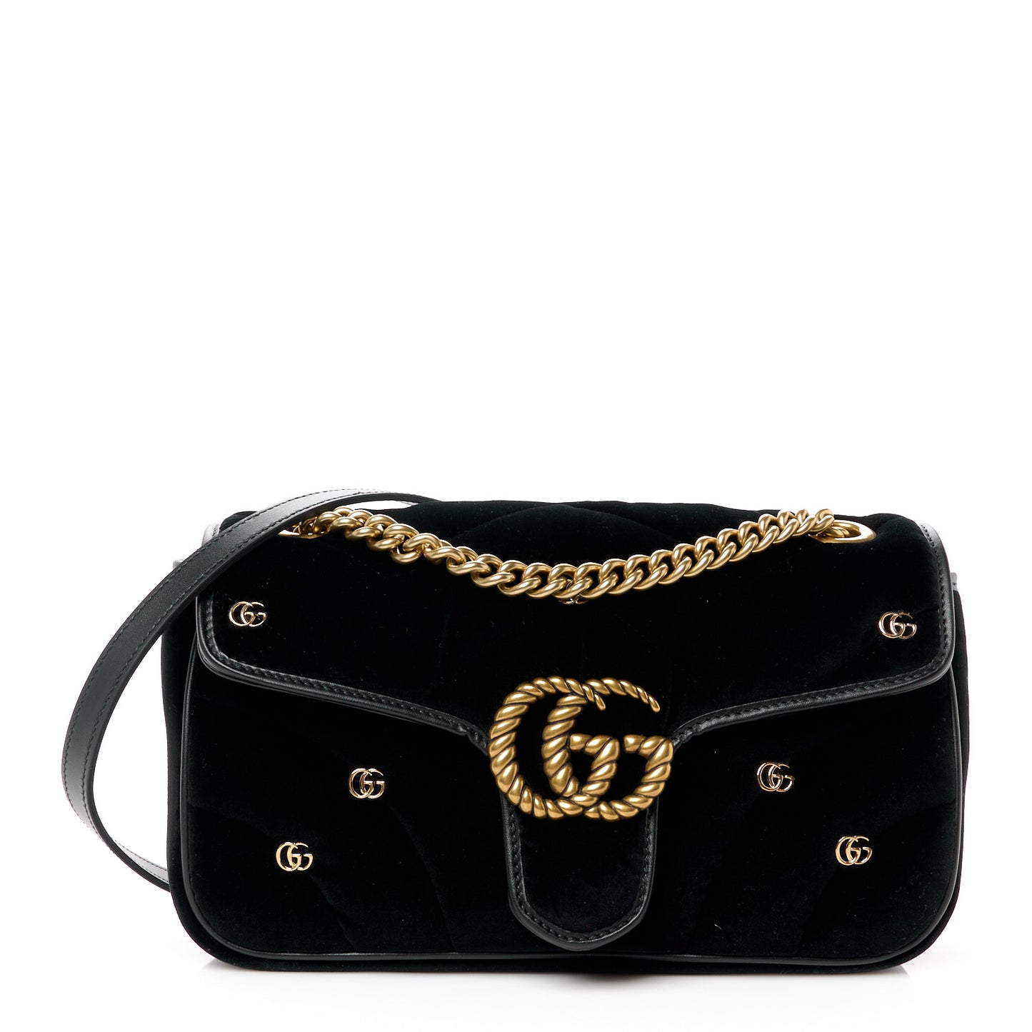 Velvet Matelasse Double G Studs Small Torchon GG Marmont Shoulder Bag Black