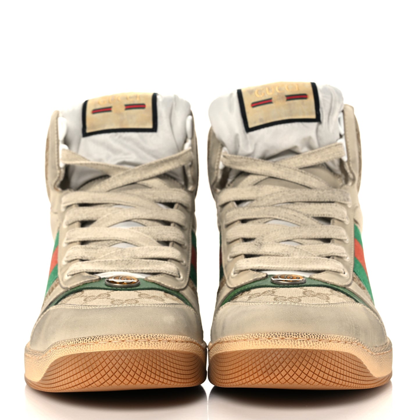 GG Monogram Nubuck Web Mens Screener High Top Sneakers 8 New Sand Dusty Milk Vintage Green