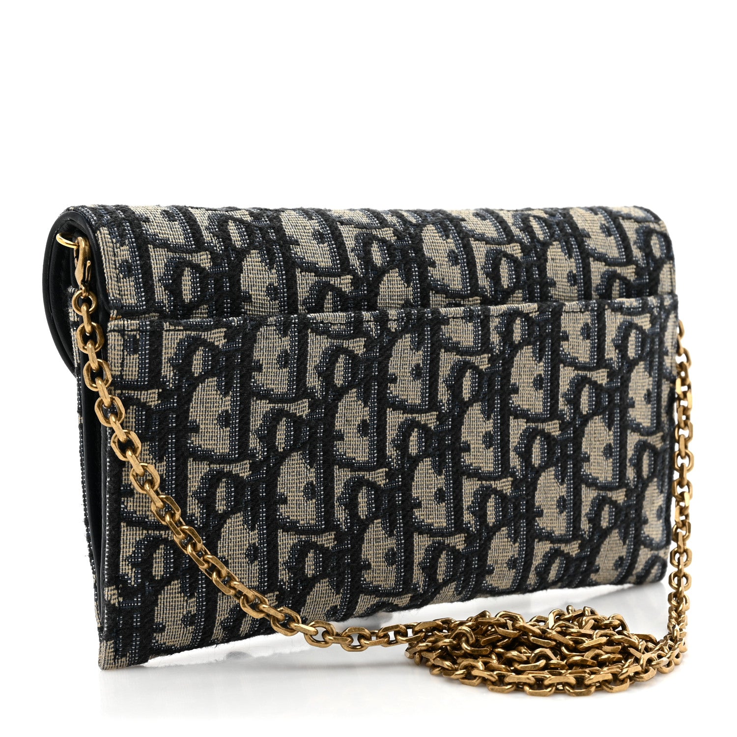 Christian Dior Oblique Saddle Chain Wallet Blue 3 of 12