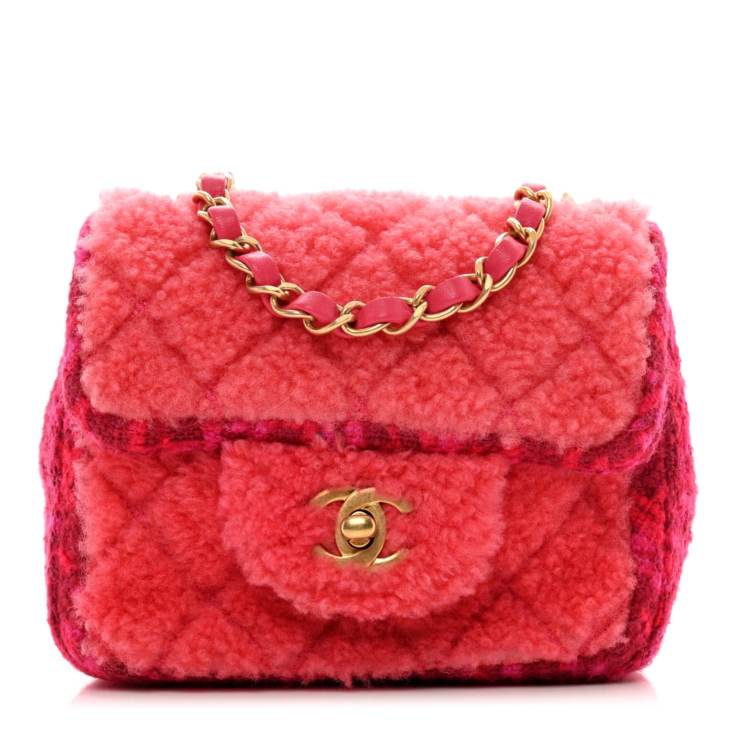 Shearling Tweed Quilted Mini Square Flap Bag Pink