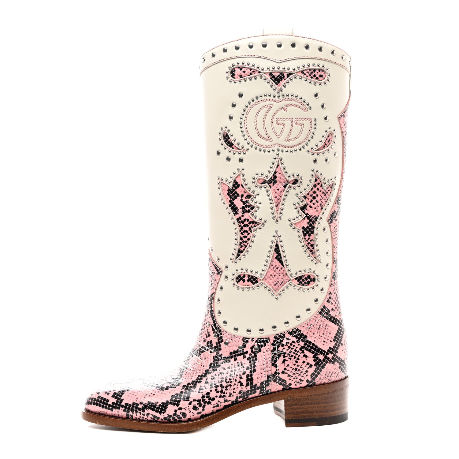 Gucci Calfskin Python Print Cowboy Boots 36.5 Wild Rose  display picture 3