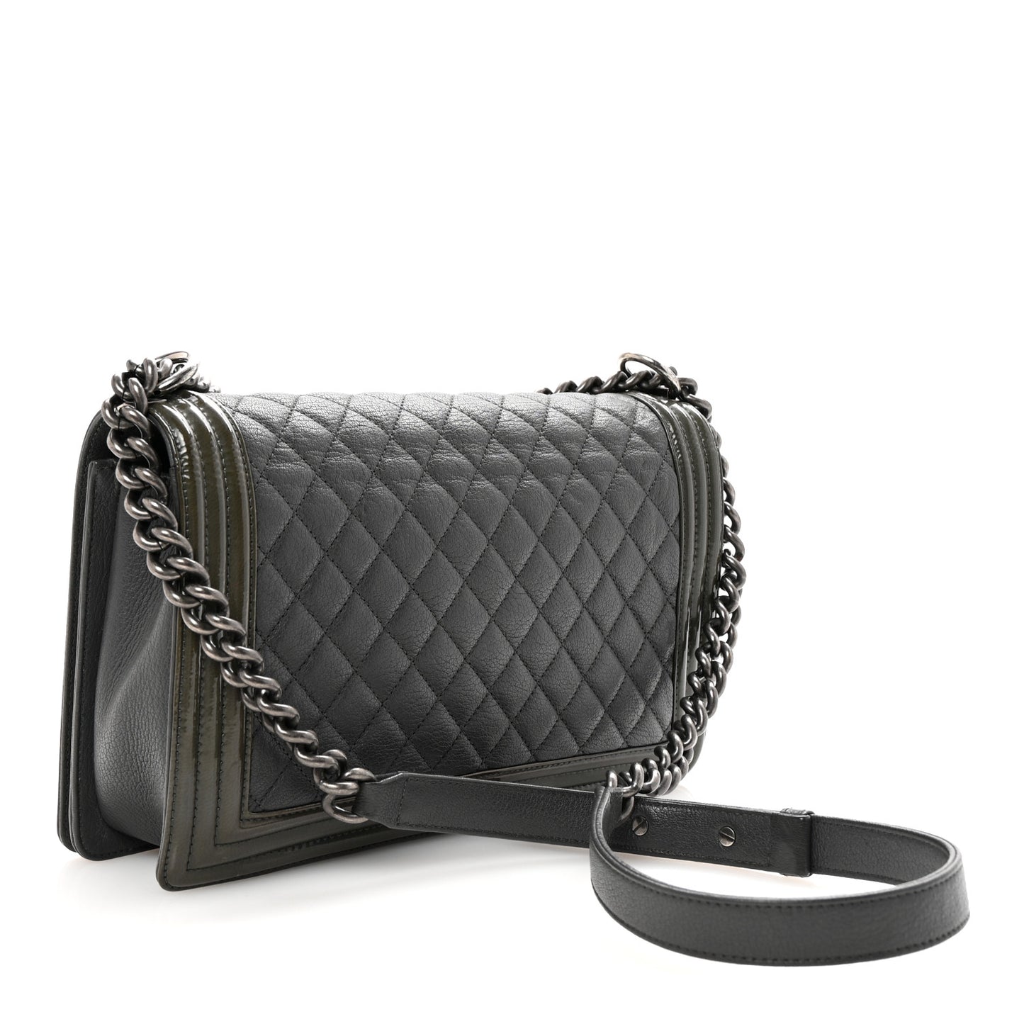 Goatskin Patent Quilted New Medium Boy Flap Grey