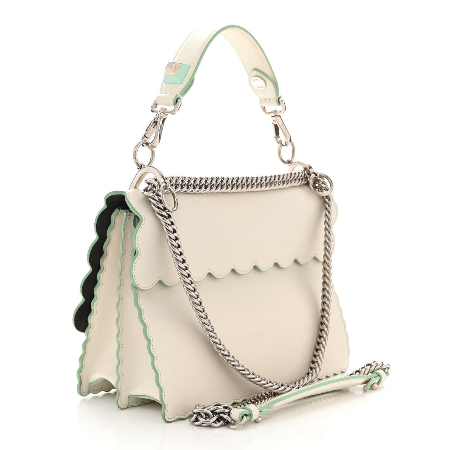 Vitello Liberty Scalloped Studded Kan I Shoulder Bag Bianco