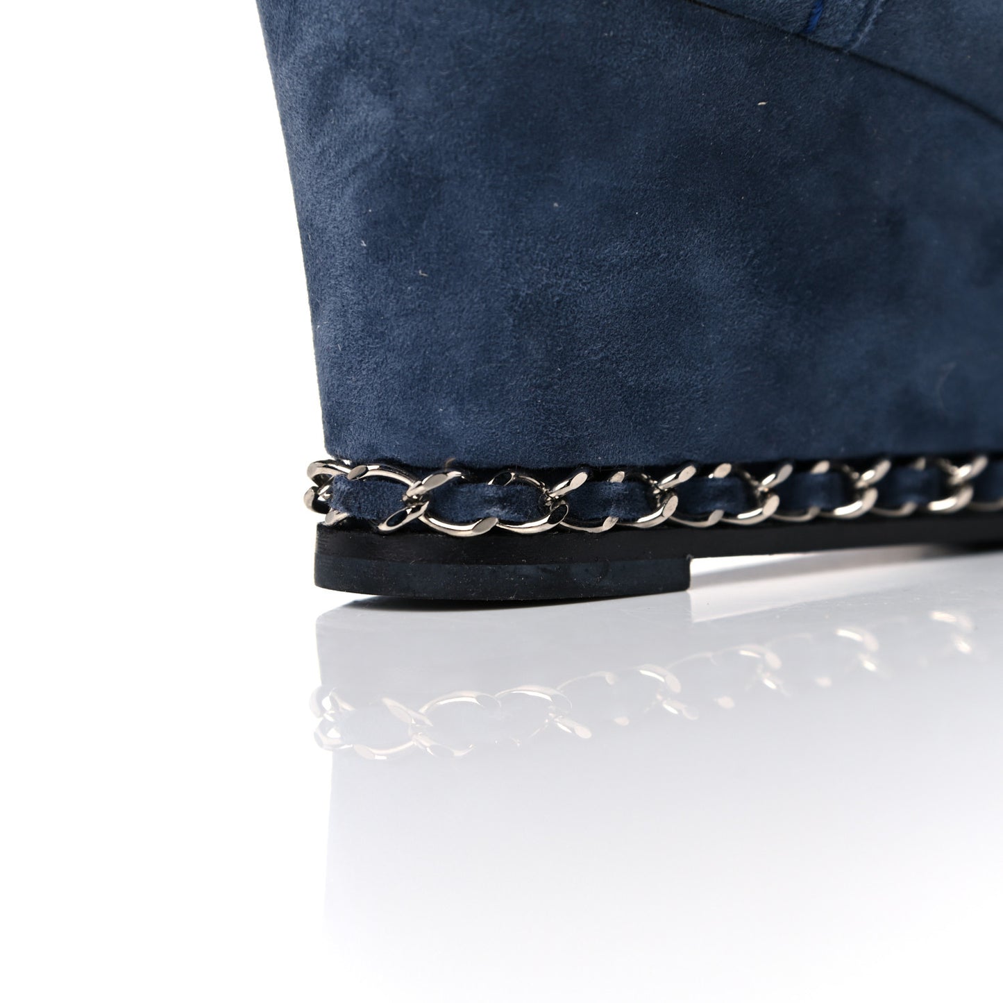 Suede Lambskin Cap Toe Chain Wedge Pumps 39 Blue