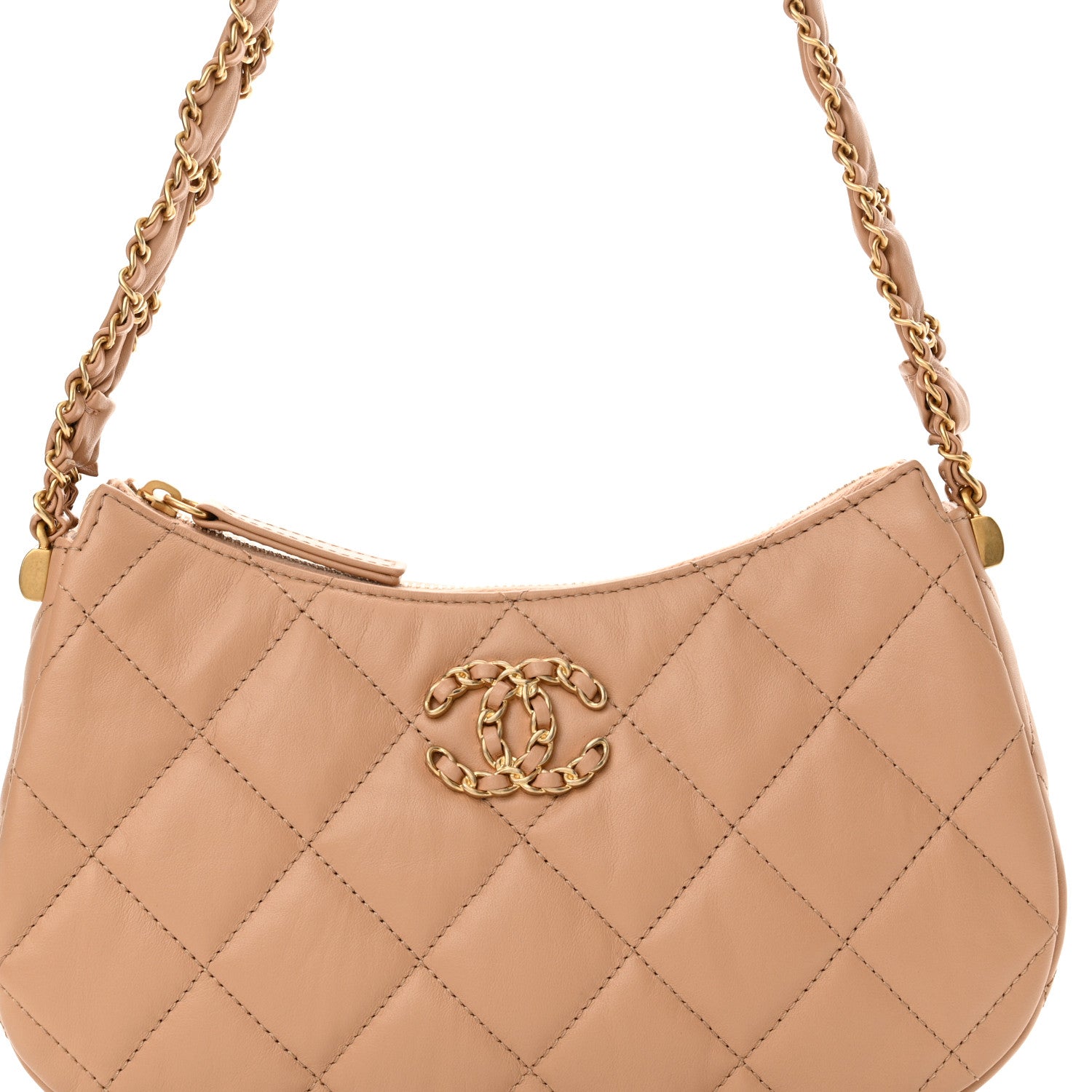 Chanel Crumpled Calfskin Quilted Braided CC Hobo Beige 8 of 12