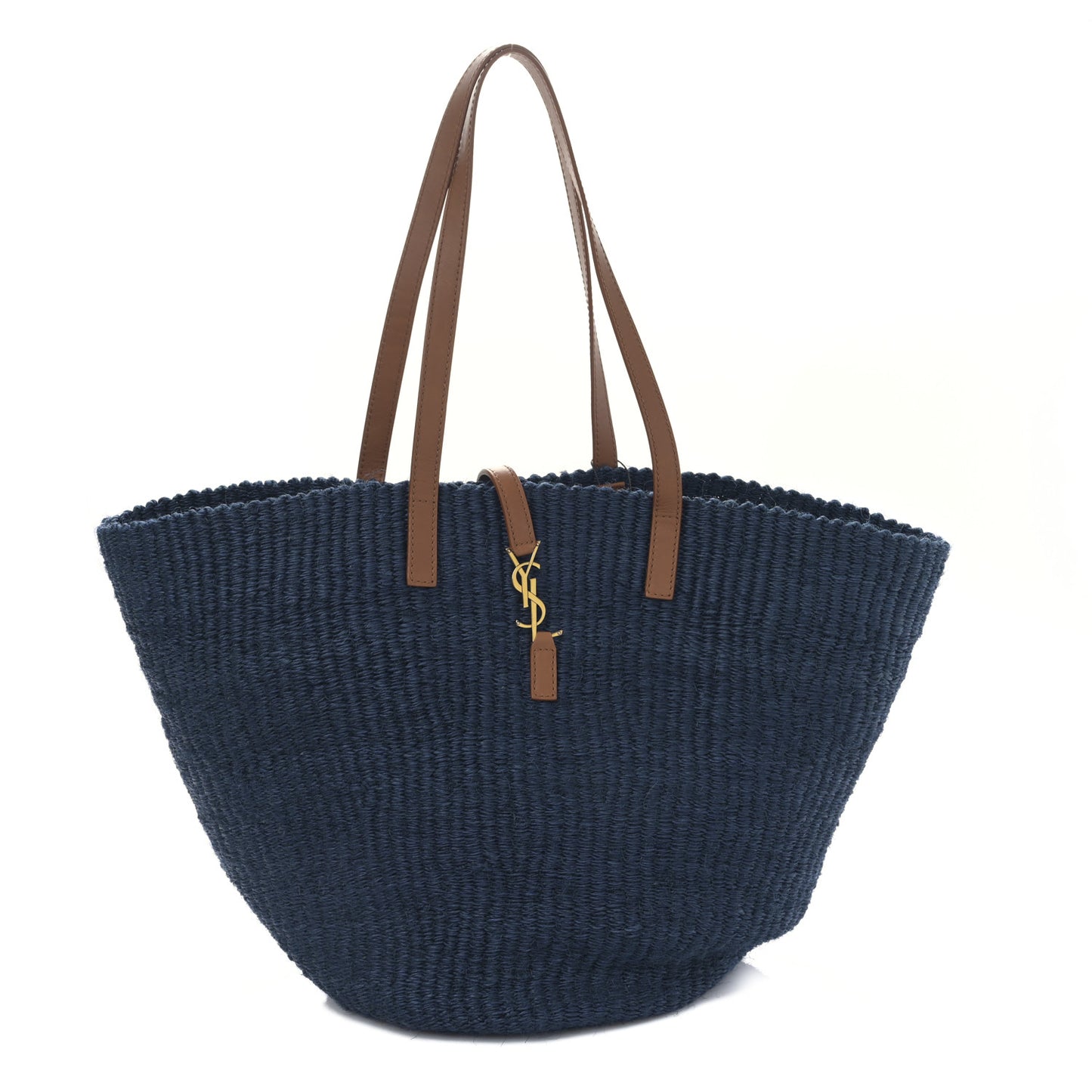 Raffia Calfskin Medium Panier Tote Blue