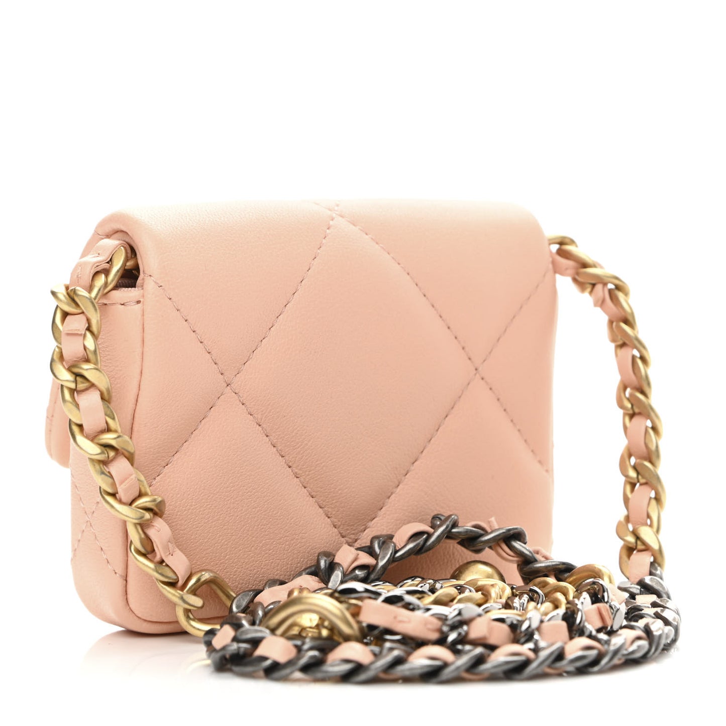 Lambskin Quilted Chanel 19 Flap Belt Bag Light Orange