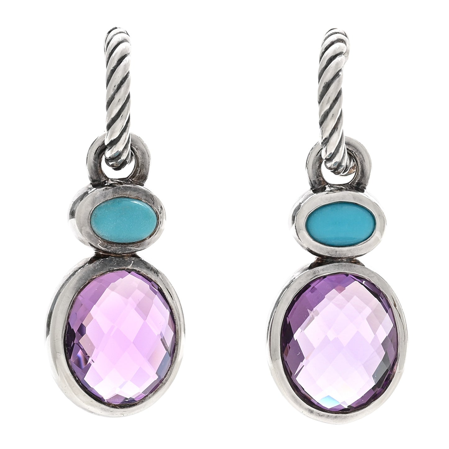 Sterling Silver Amethyst Turquoise Renaissance Drop Earrings