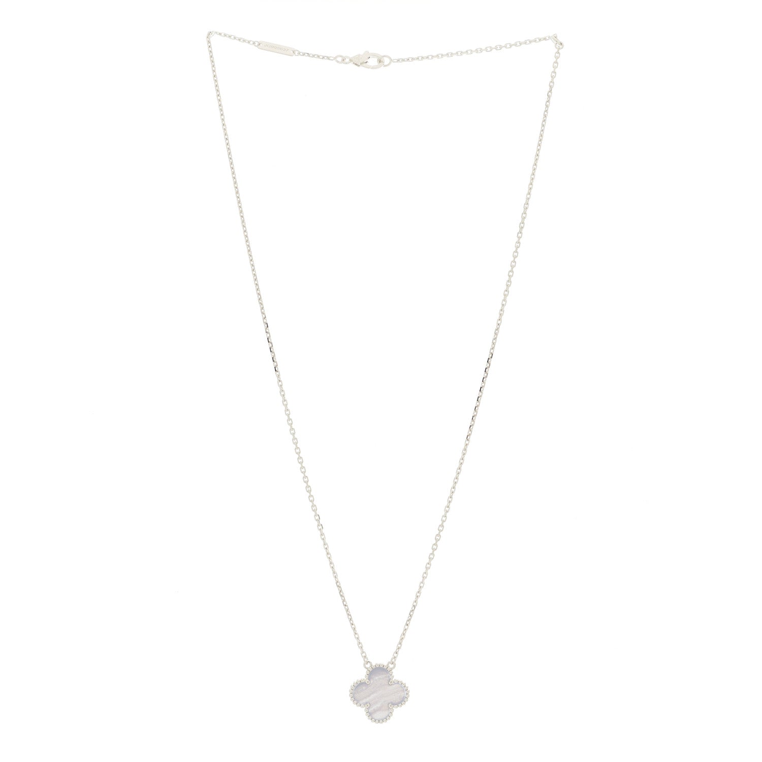 Van Cleef & Arpels 18K White Gold Chalcedony Vintage Alhambra Pendant Necklace 3 of 6