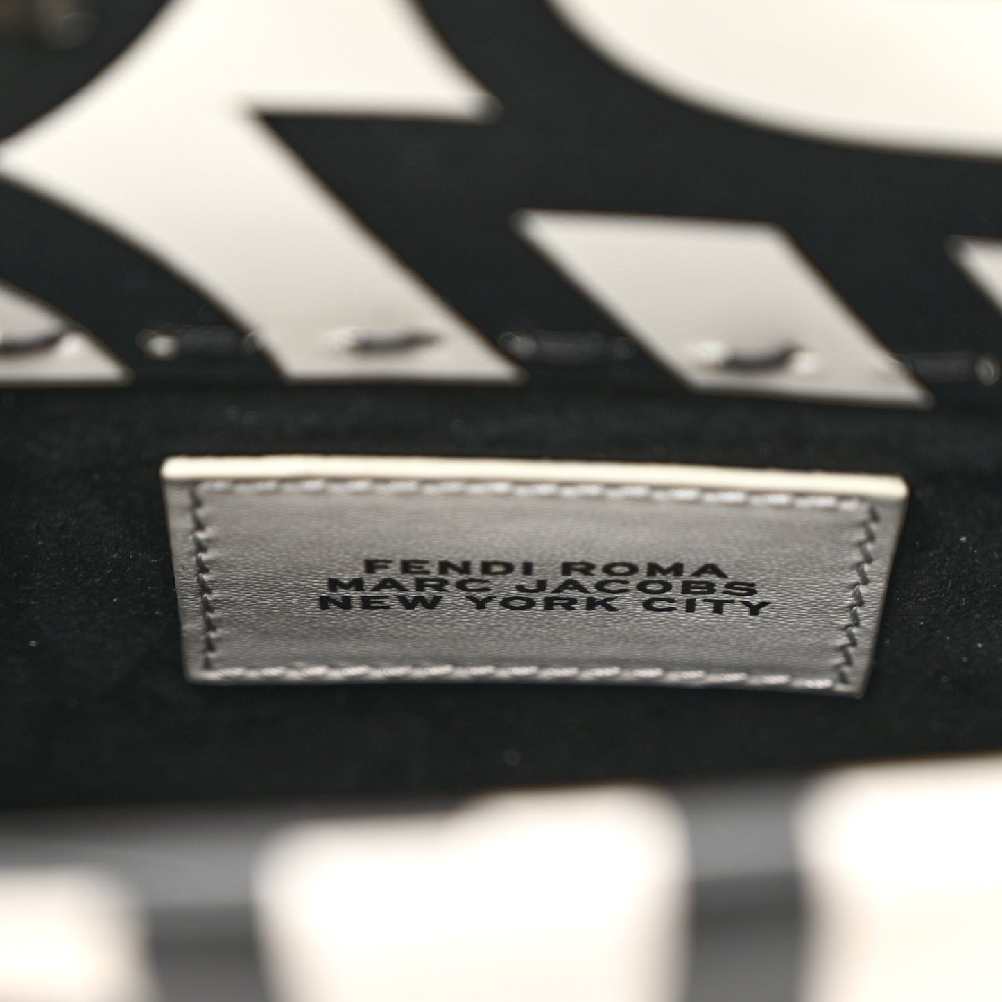 X MARC JACOBS Vitello King Plexiglass Logo Print Mini Fendi Sunshine Shopper Tote Black White