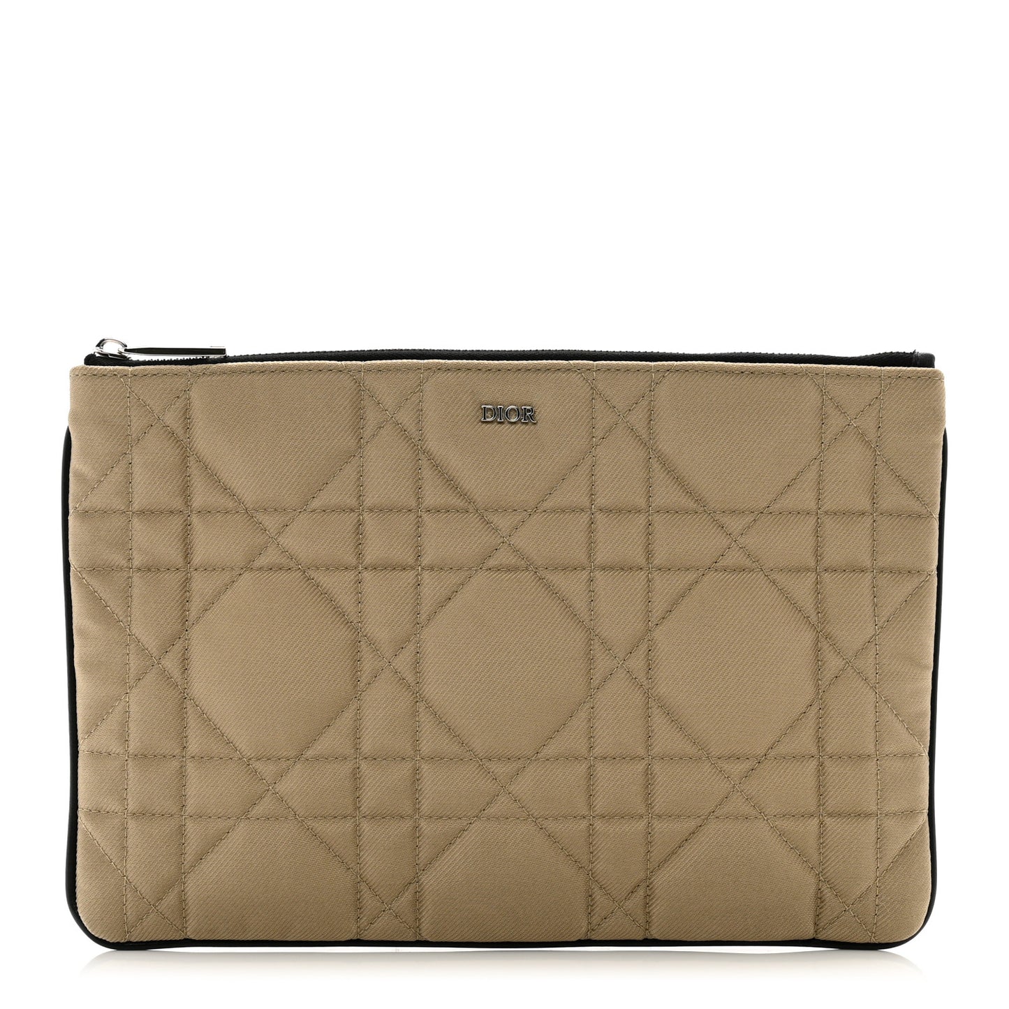 Canvas Cannage Zip Pouch Beige