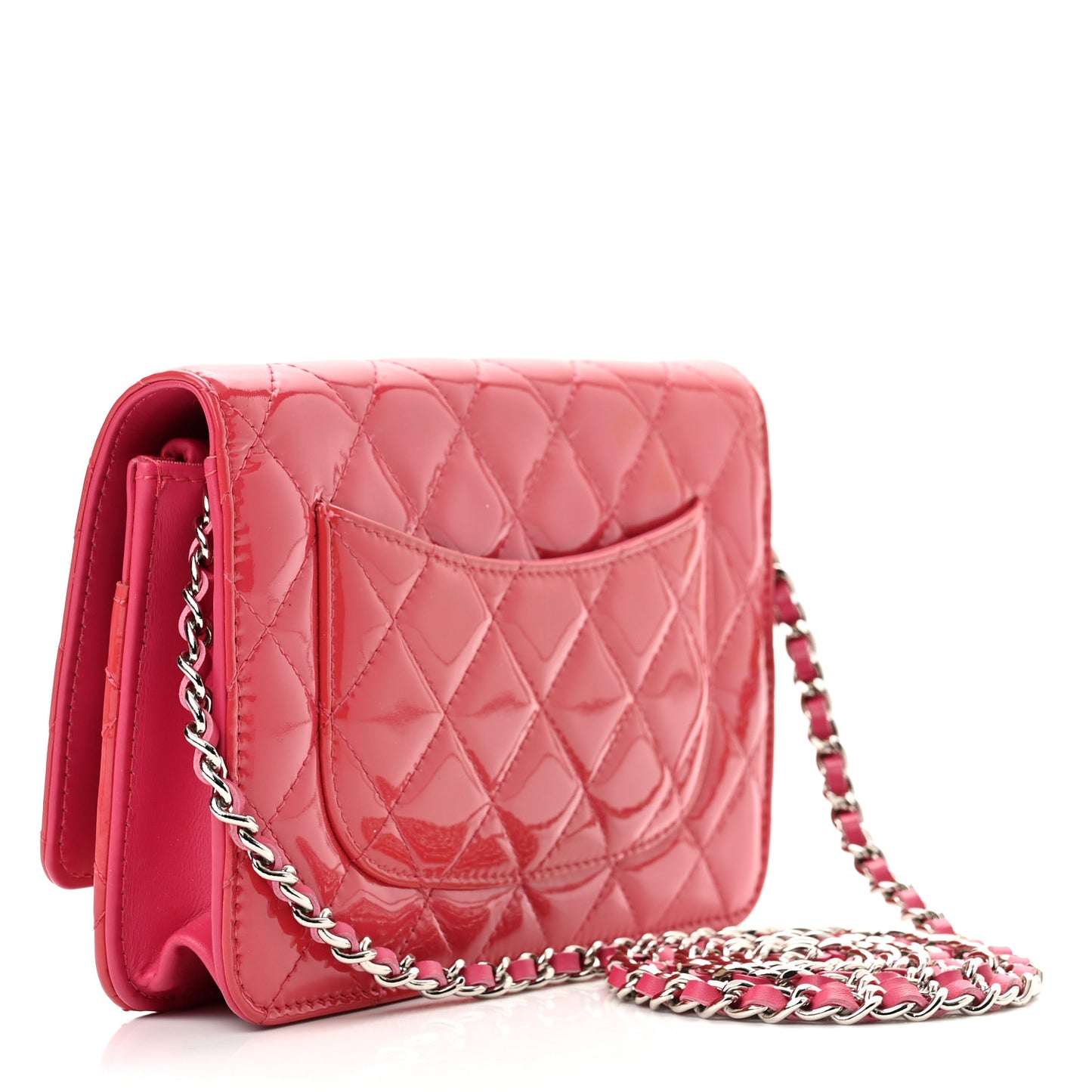 Patent Quilted Wallet On Chain WOC Fuchsia