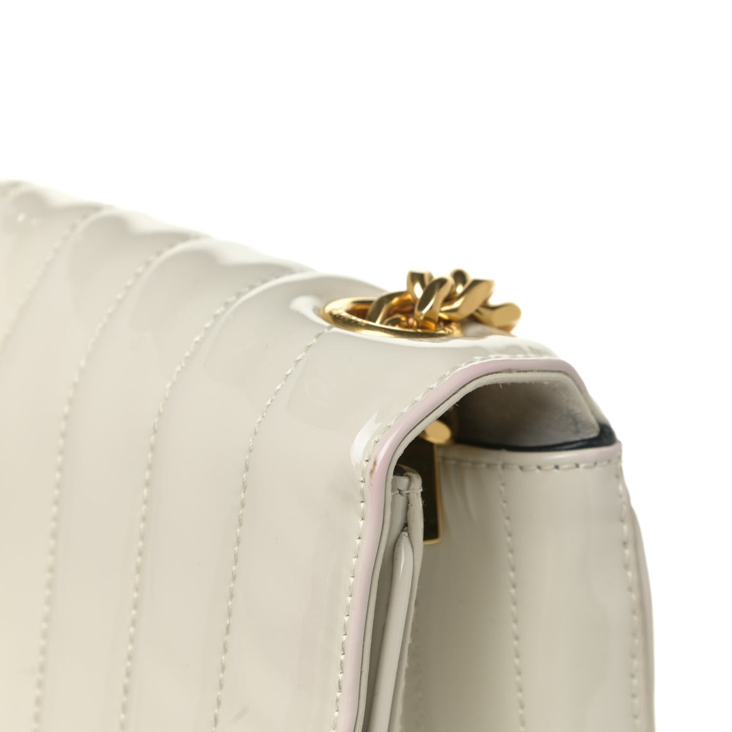 Patent Matelasse Monogram Large Vicky Chain Bag White