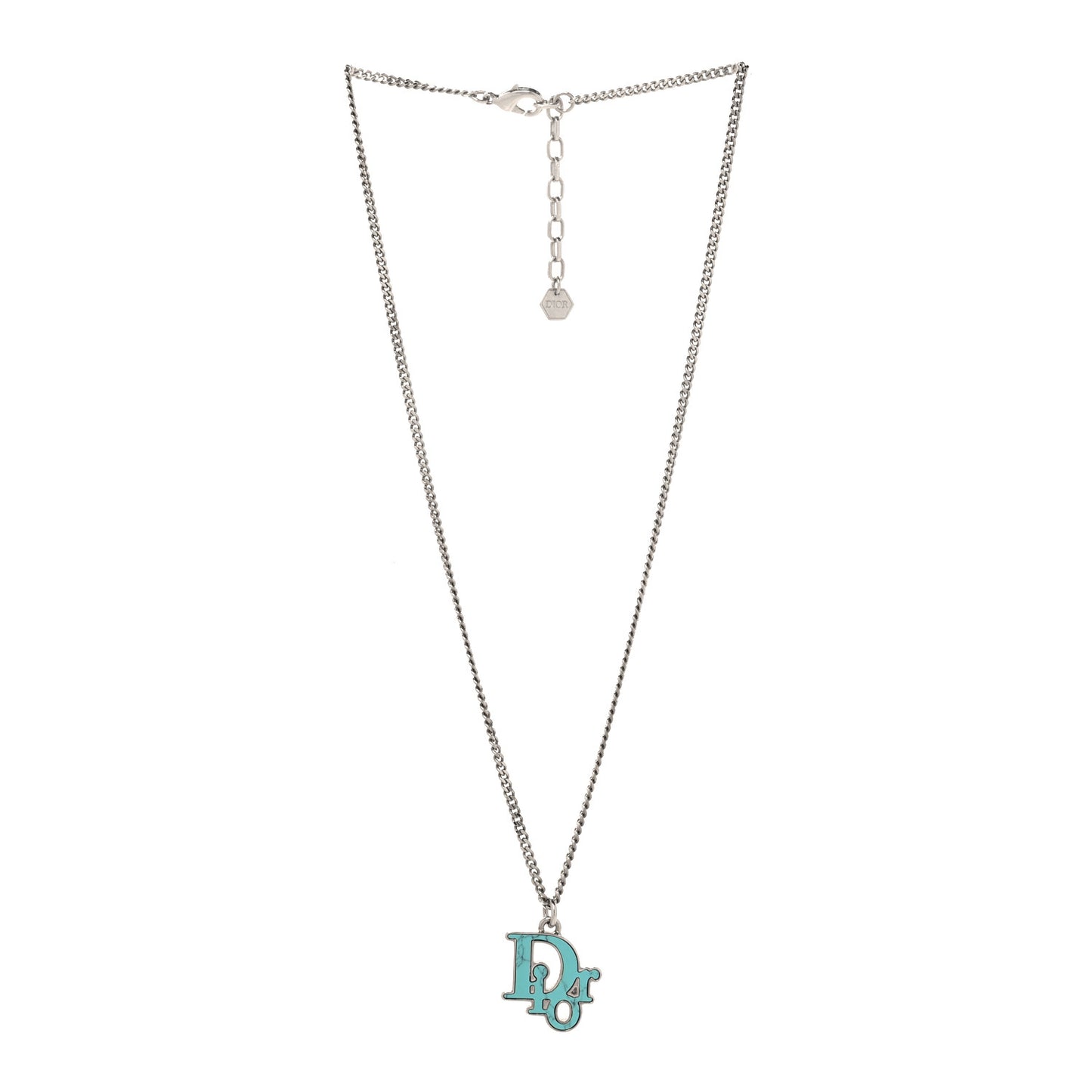 Resin Logo Necklace Silver Turquoise