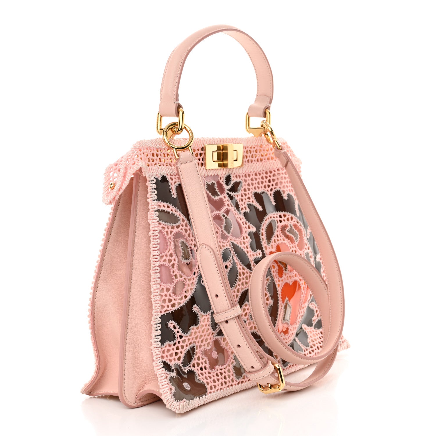 Fendi Calfskin Lace Medium Peekaboo I SEE U Satchel Pink Multicolor 3 of 13