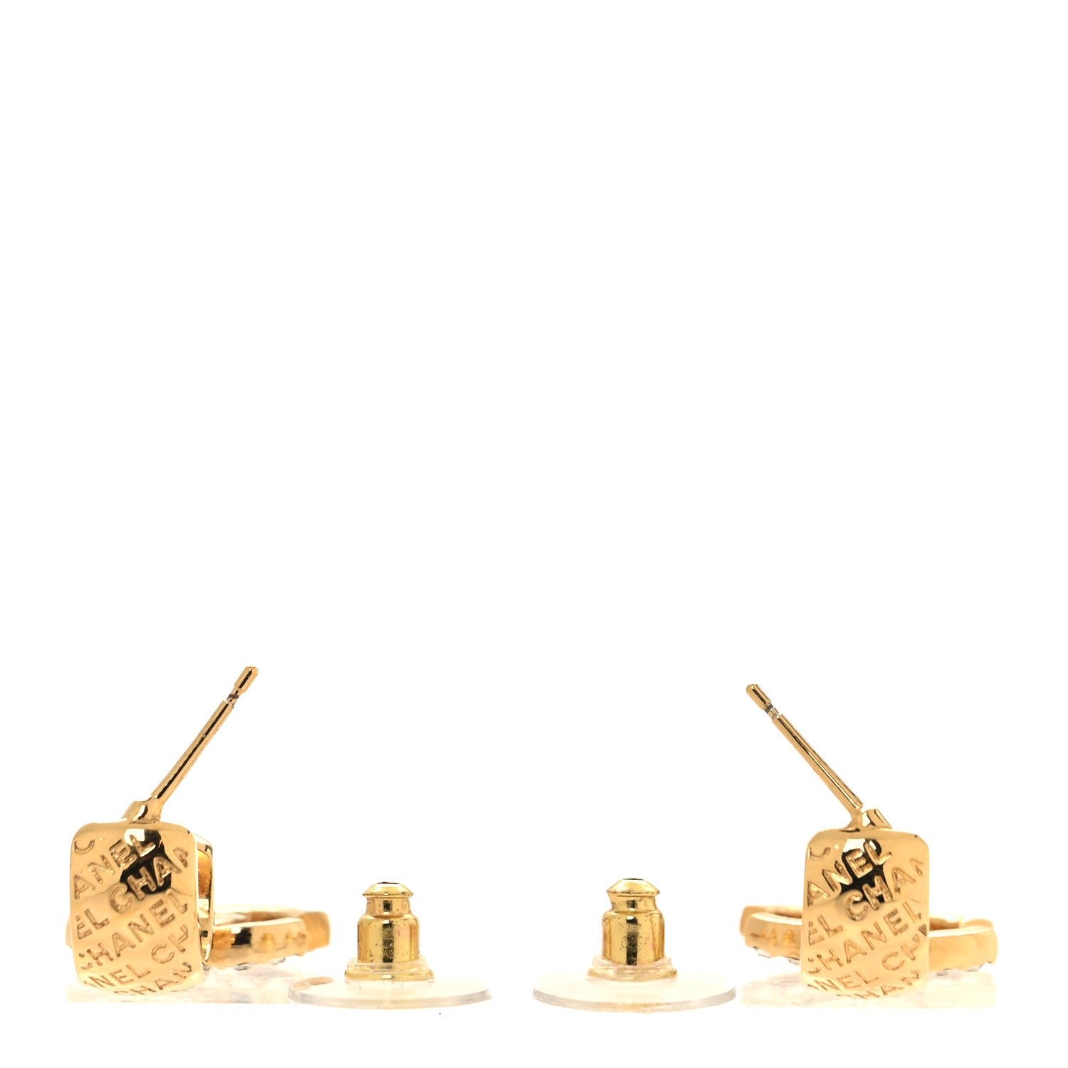 Chanel Metal Crystal CC Logo Hoop Drop Earrings Gold 3 of 5