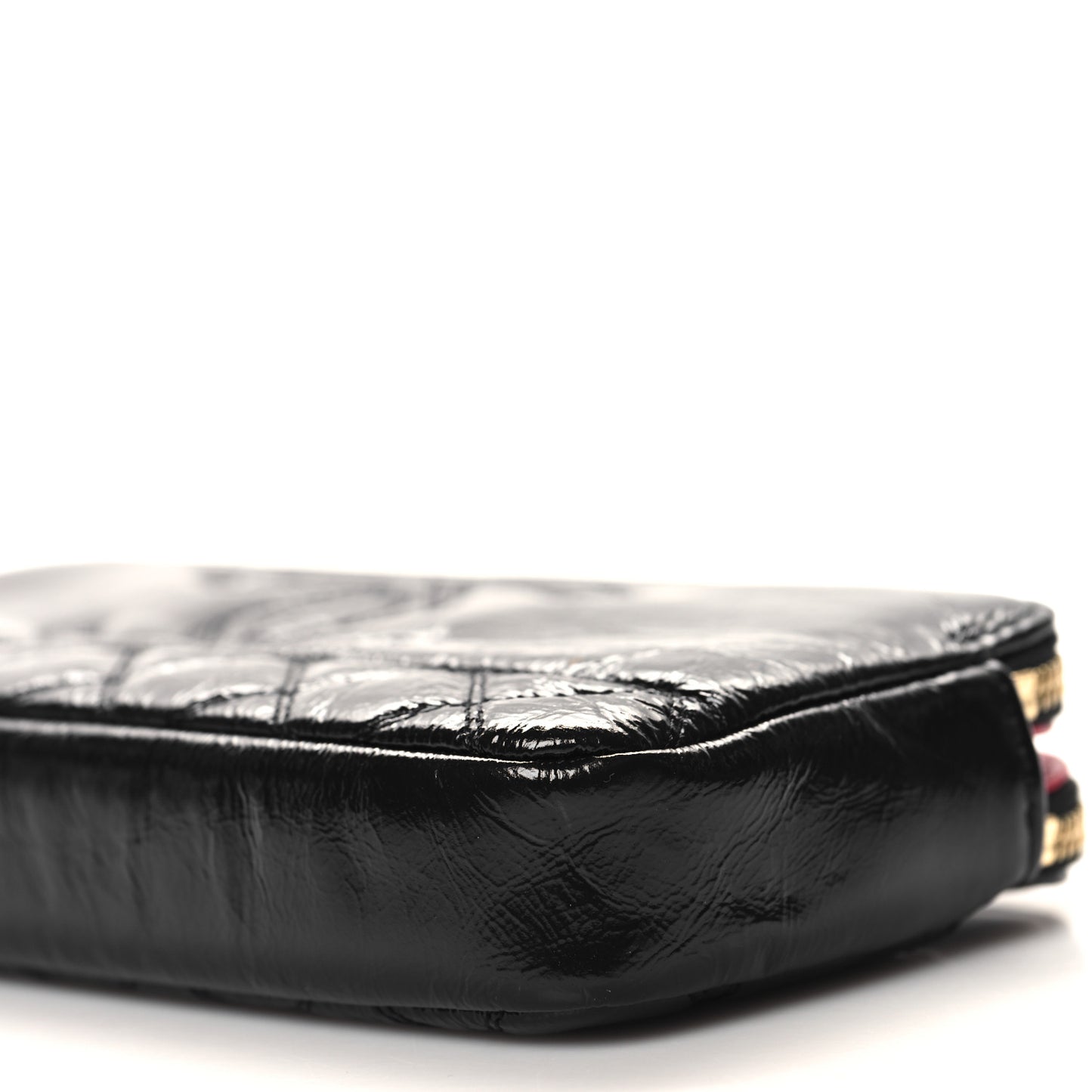 Glazed Aged Calfskin Quilted CC Small Clutch With Chain Black