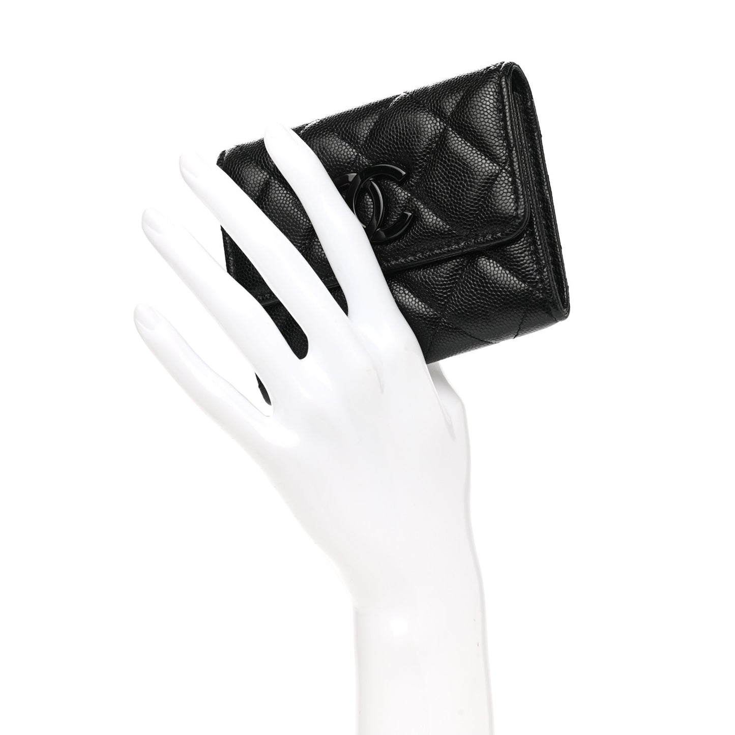 Caviar Quilted My Everything Flap Card Holder Wallet Black