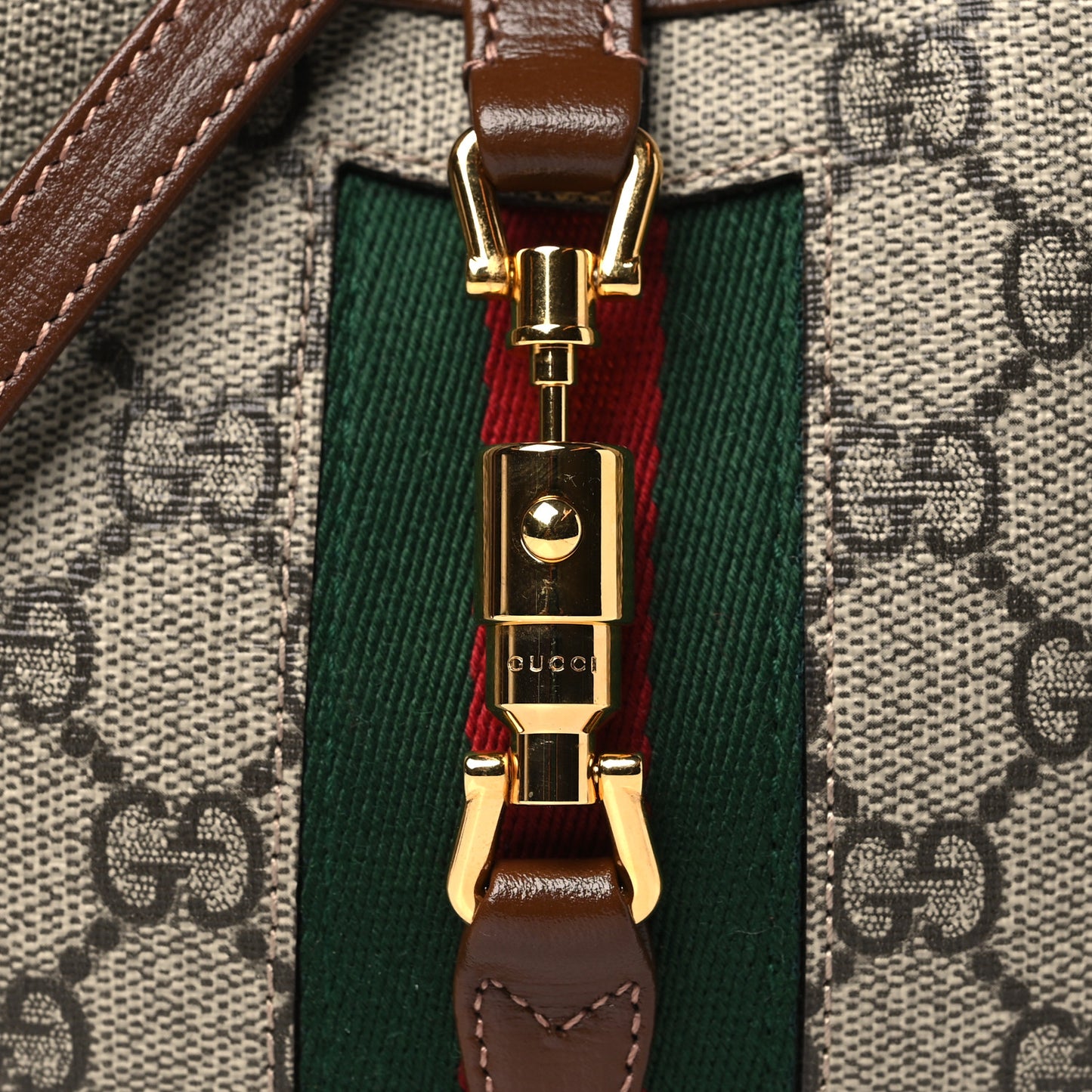 GG Supreme Monogram Azalea Calfskin Web Mini Jackie 1961 Hobo Beige Ebony Brown Sugar