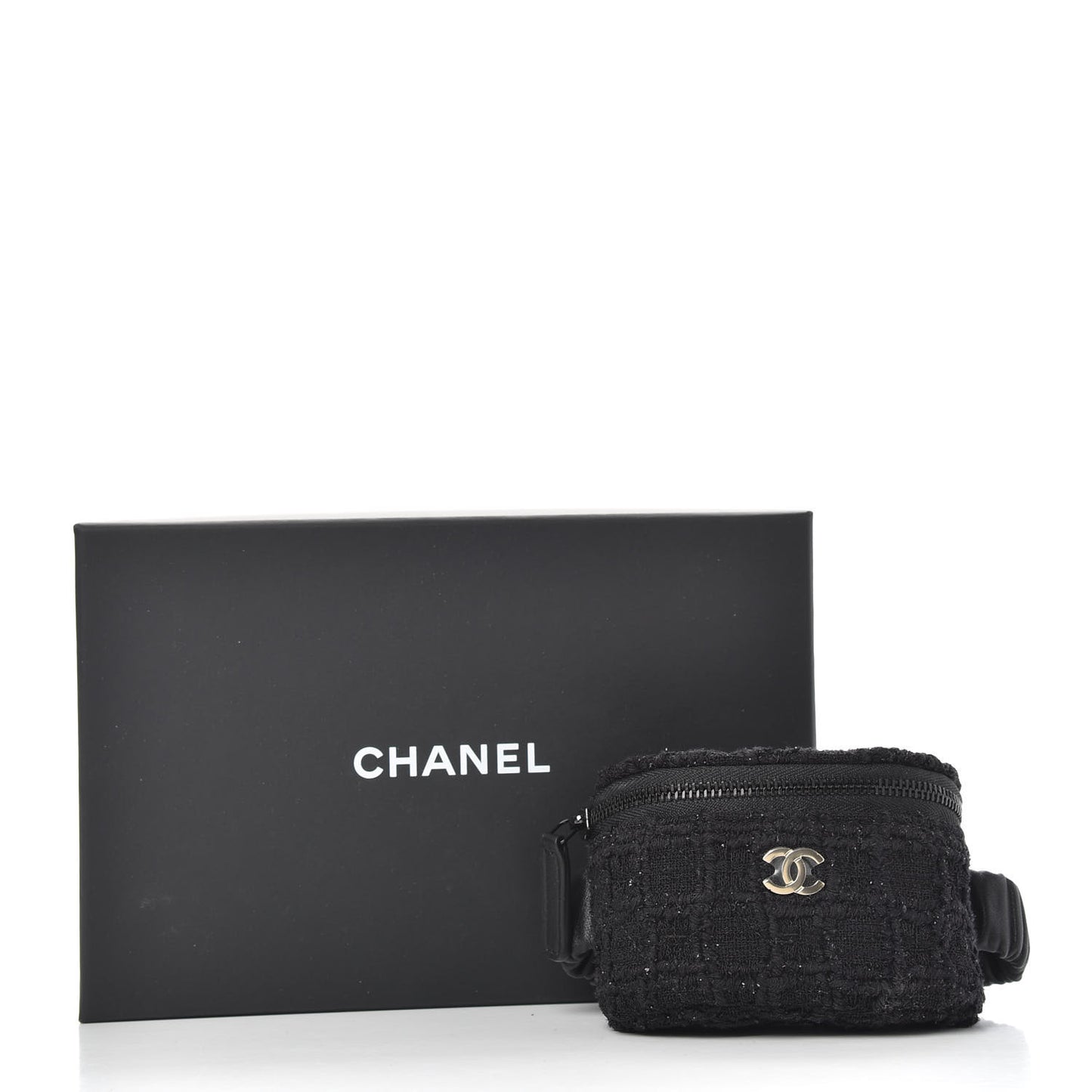 Tweed Lambskin Quilted Arm Coin Purse Black