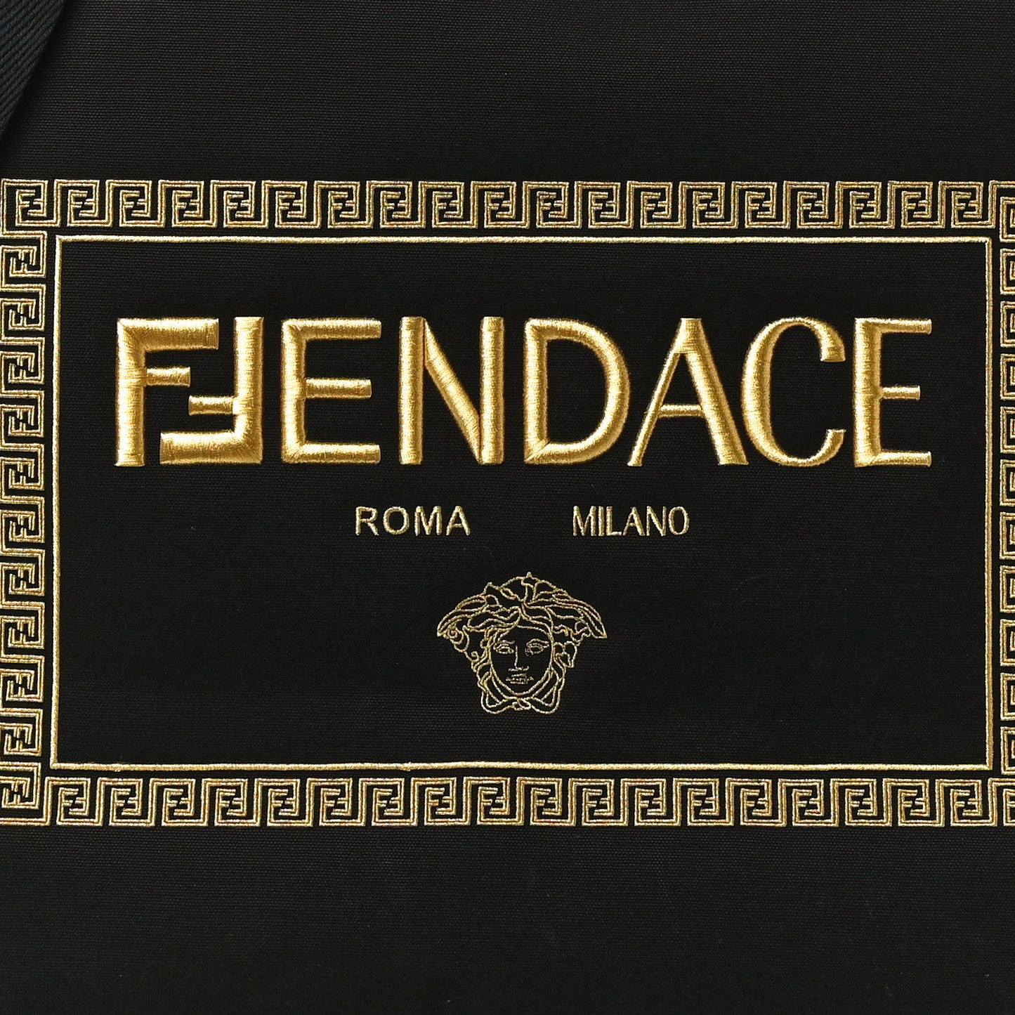 X VERSACE Canvas Fendace Logo Large Shopping Tote Black