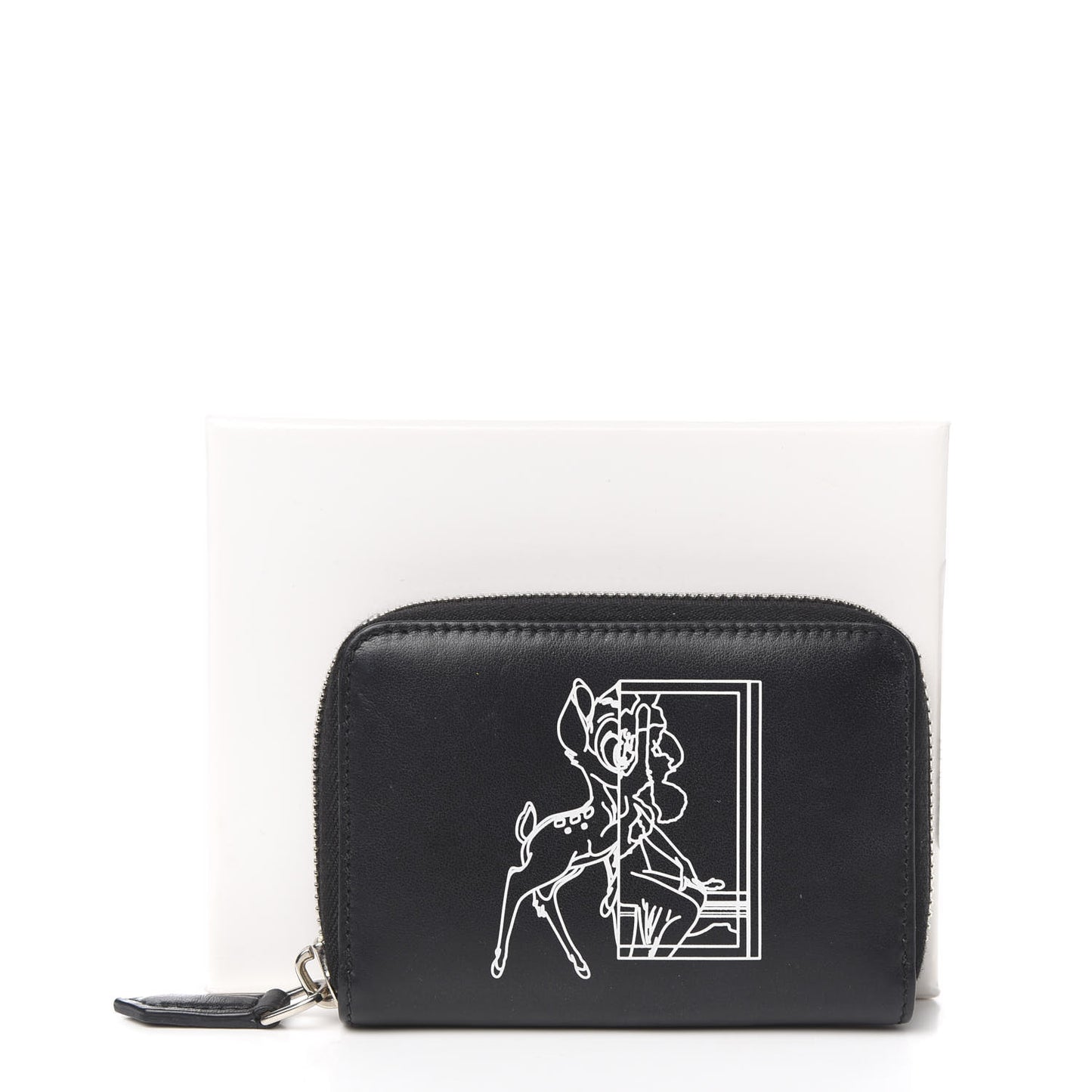 Calfskin Iconic Bambi Print Mini Zip Wallet Black White