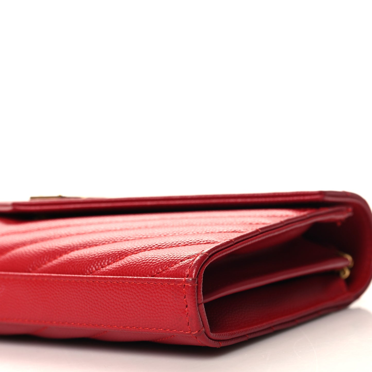 Grain De Poudre Matelasse Chevron Monogram Chain Wallet Red
