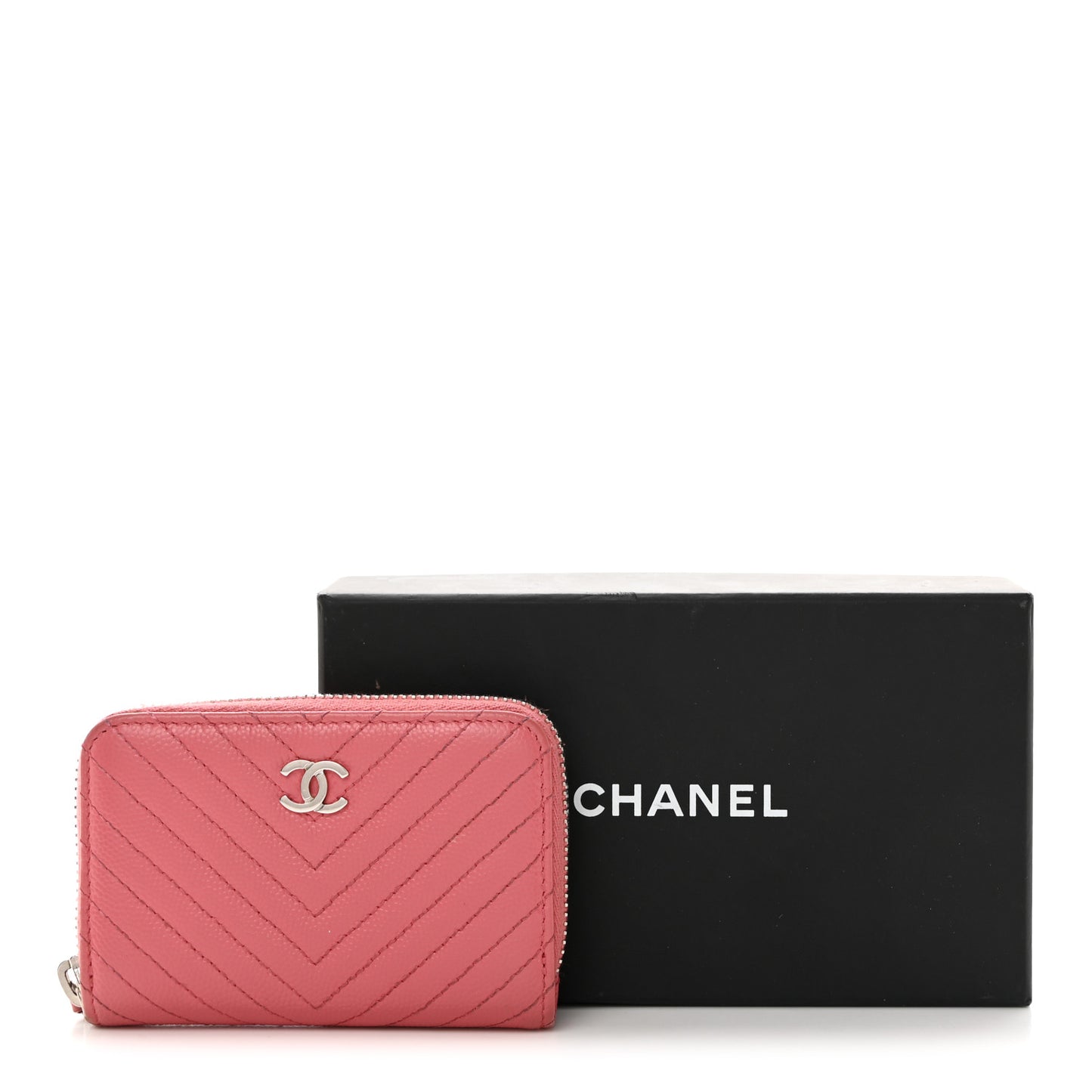 Caviar Chevron Quilted Zip Coin Purse Pink