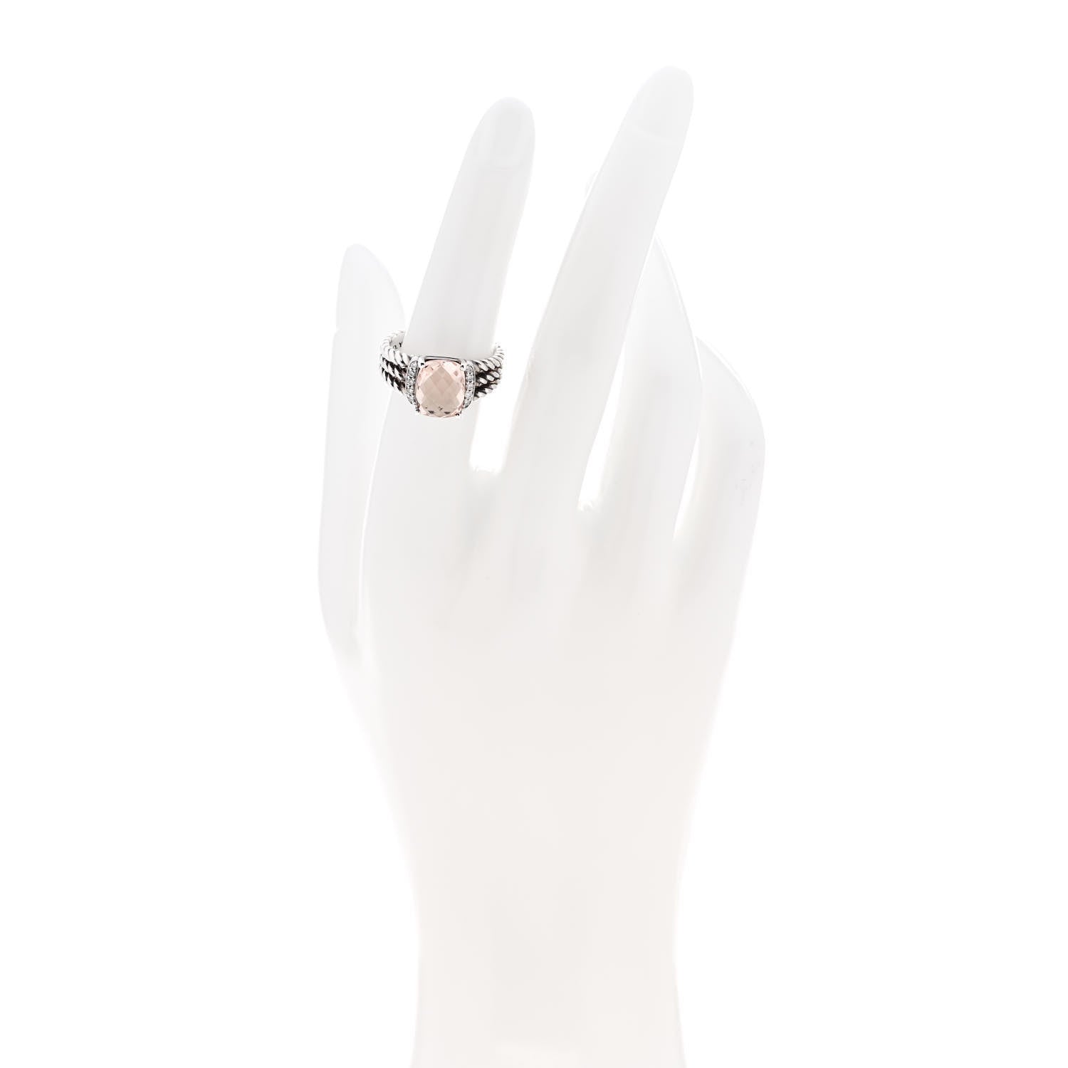 David Yurman Sterling Silver Diamond Morganite 10mm Petite Wheaton Ring 53 6.25 2 of 5