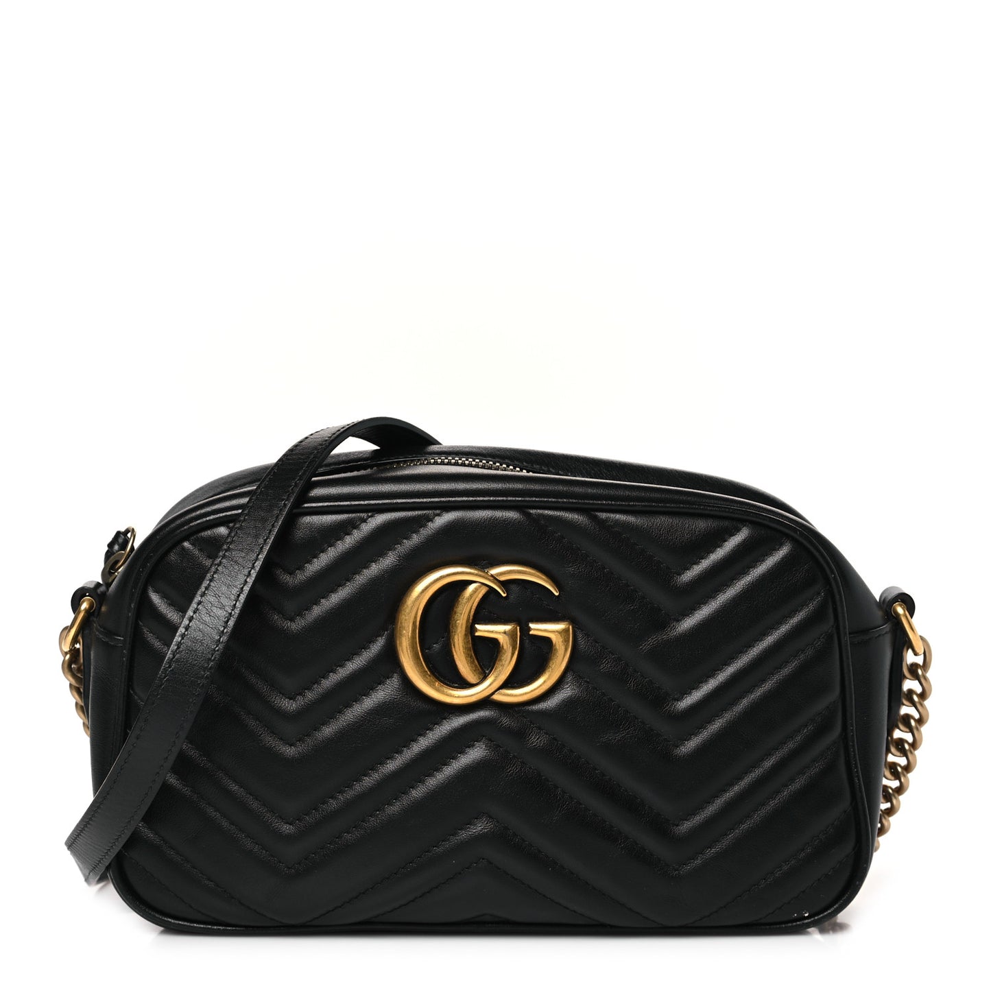 Calfskin Matelasse Small GG Marmont Chain Shoulder Bag Black
