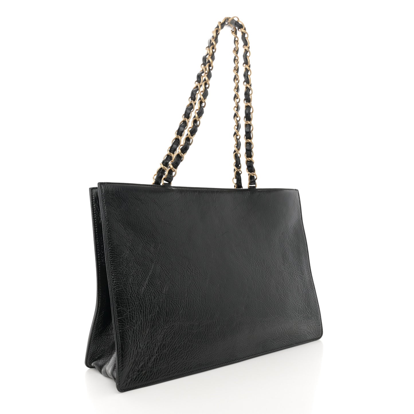 Shiny Aged Calfskin Shopping Bag Black